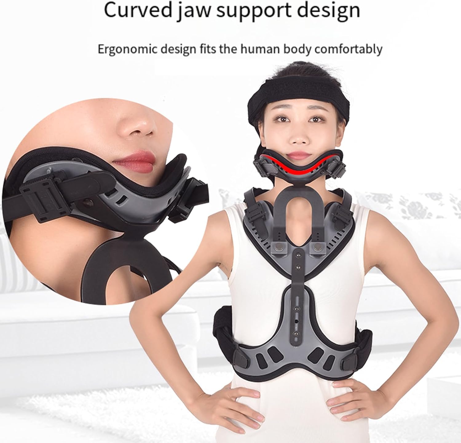 Head Neck Chest Orthosis, Adjuatable Orthosis Cervical Thoracic Brace with Detachable Lock Design, Length Adjustable and Breathable, Cervical Thoracic Orthosis U Lumbar Support