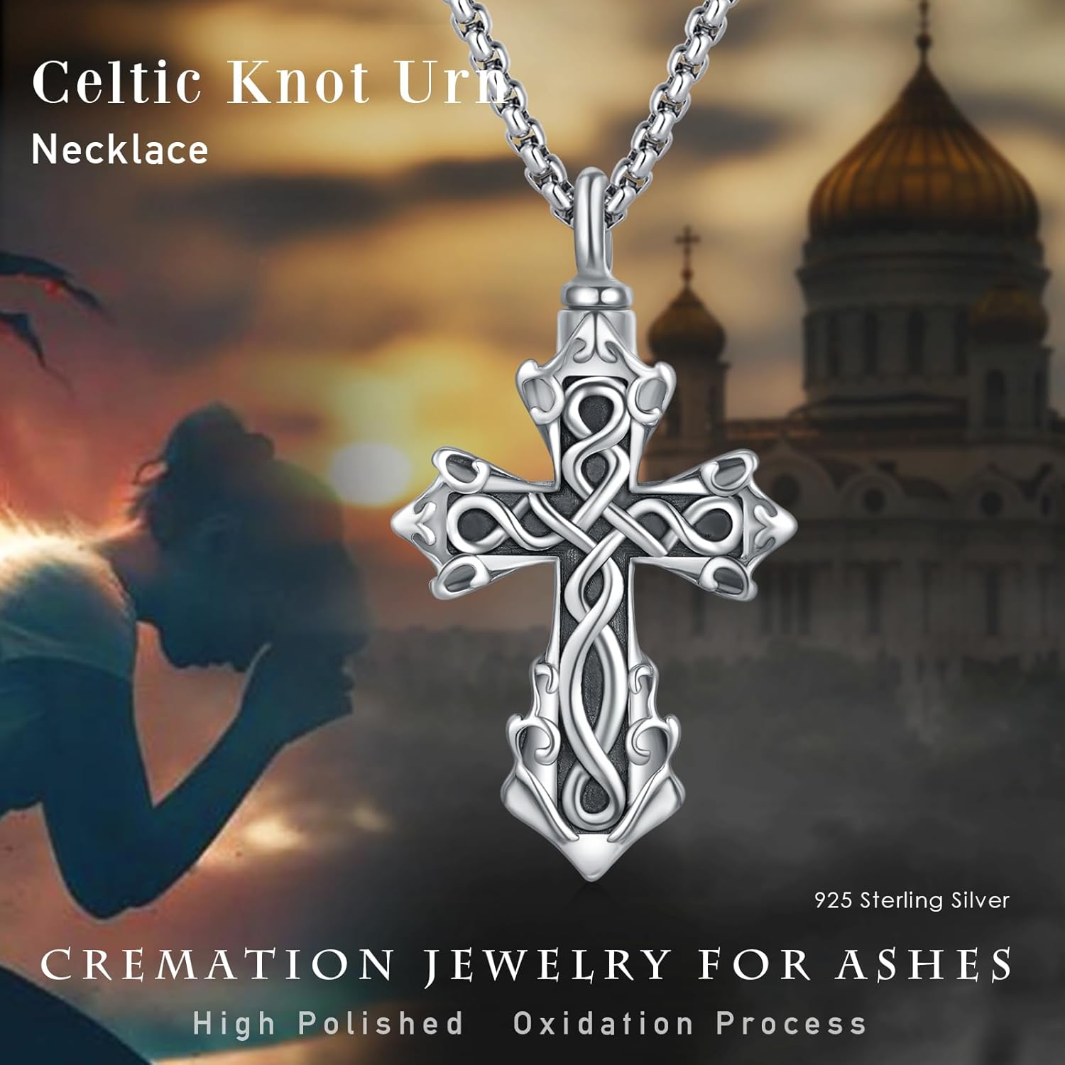 Celtic Cross Ashes Necklace 925 Sterling Silver Cross Urn Necklaces for Ashes Celtic Knot Urn Ash Pendants Memorial Keepsake Cremation Jewelry for Women Men - Image 6
