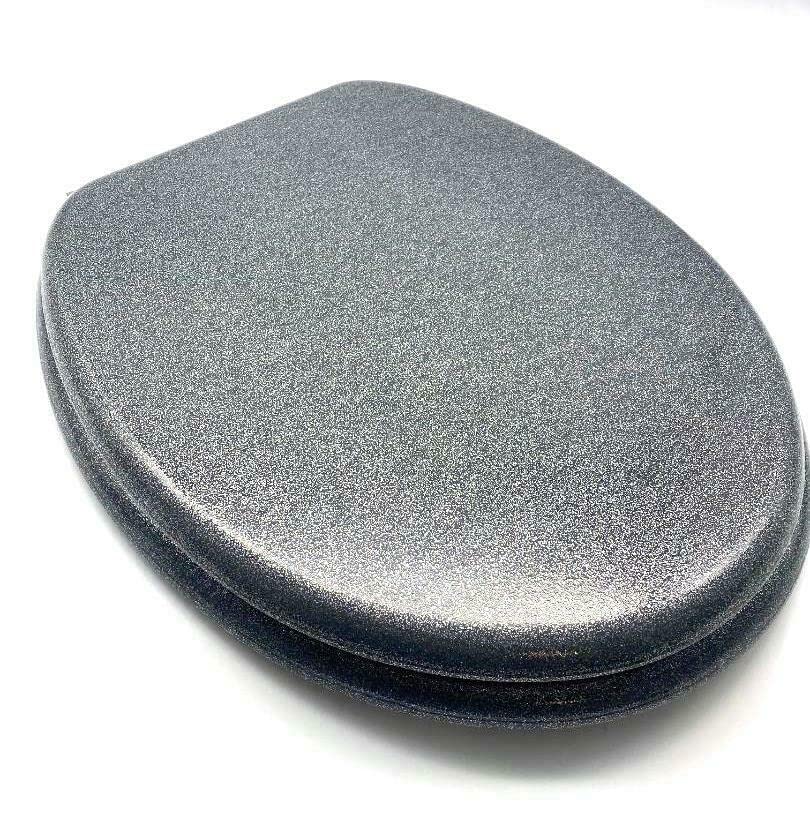 Solid MDF Universal 18" Glitter Toilet Seat Range Novelty Glitzy Sparkle Bathroom Silver Glitter Easy Clean with Fixtures