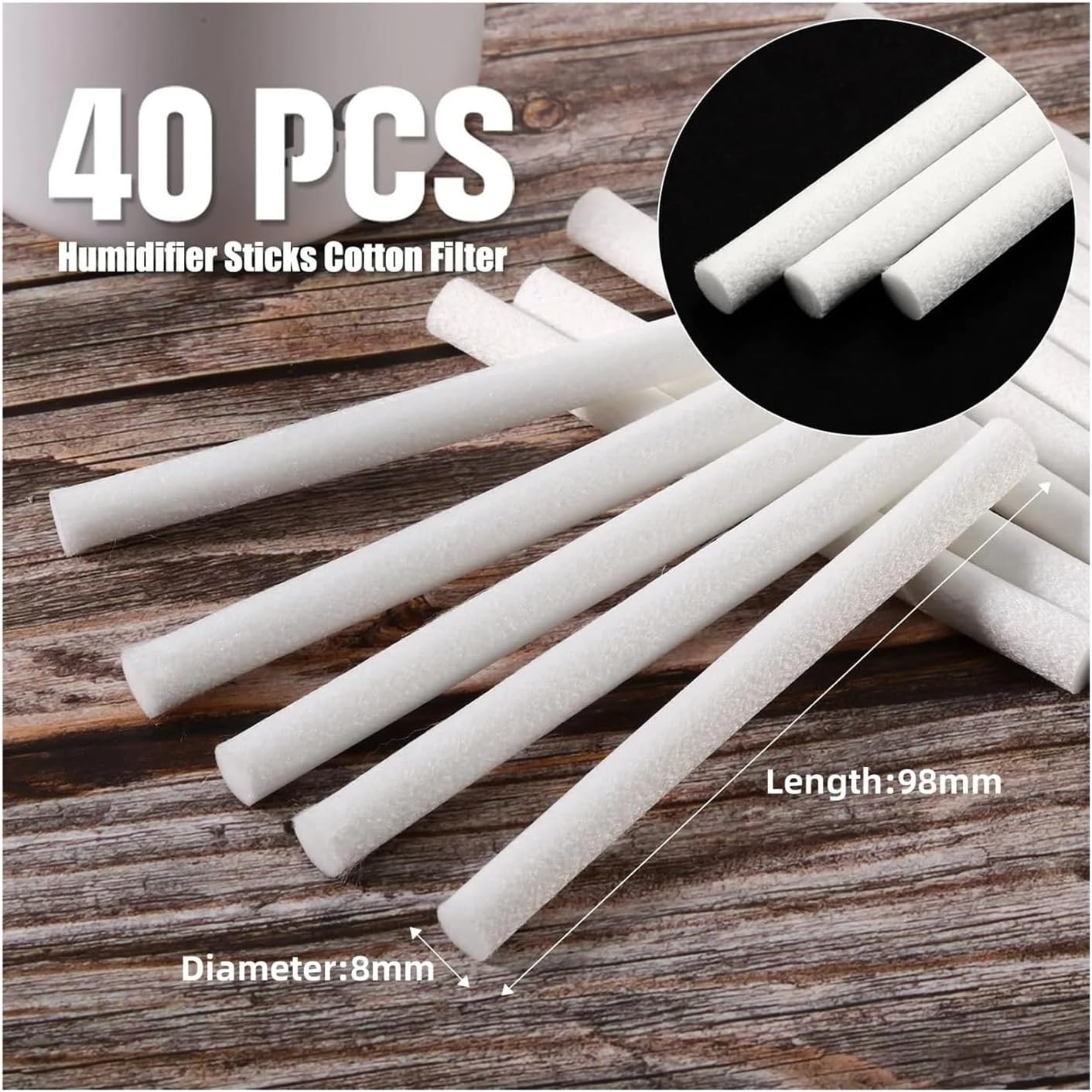 40 Pcs/Pack Humidifier Filter Cotton Refill Travel Mini Filters Sticks Car Replacement Parts