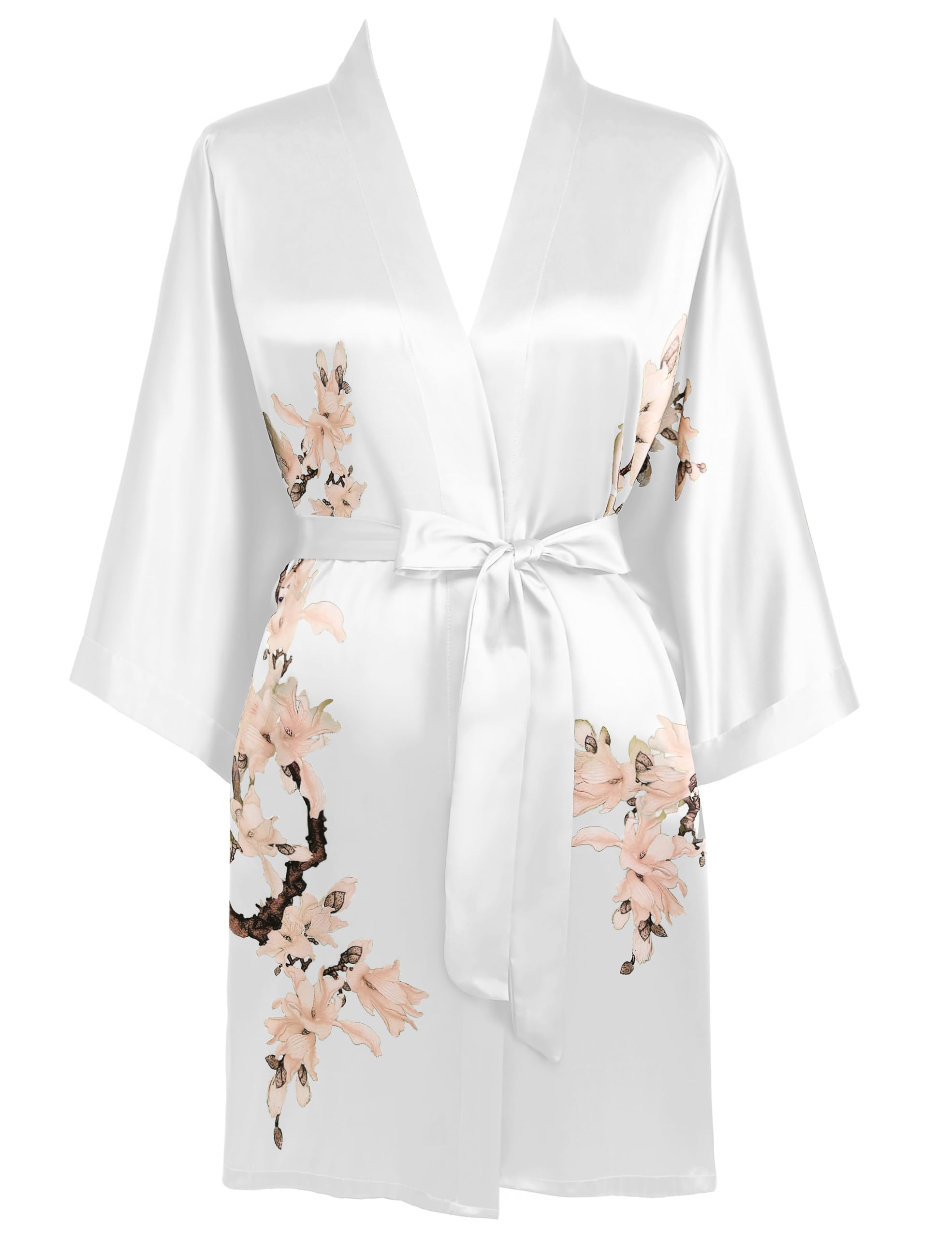 BABEYOND Robe kimono courte en satin floral soyeux pour enterrement de vie de jeune fille