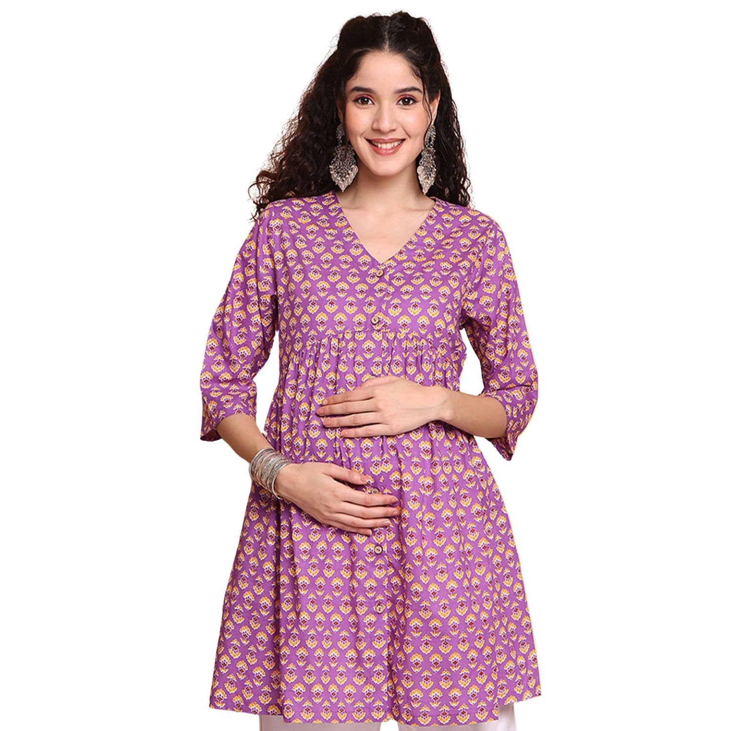 Floral Cotton Maternity Tunic/Short Nursing Kurti/Pregnancy Tunic Top/Feeding tunic top/pregnancy wear outfit-image-16