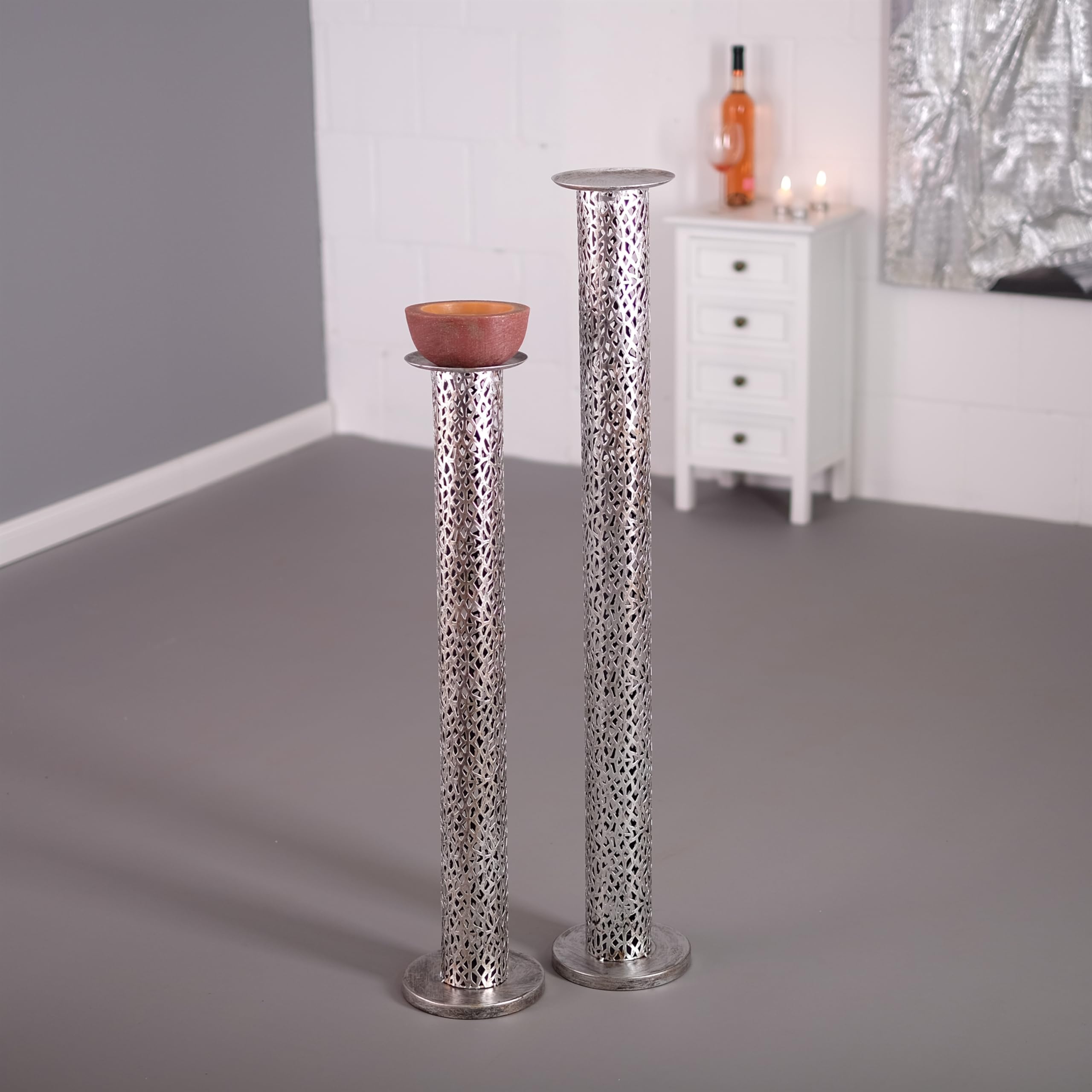 Paire De Bougeoirs Argentés – Pour Grosses Bougies Diamètre 6,8cm, Hauteur 6,5cm