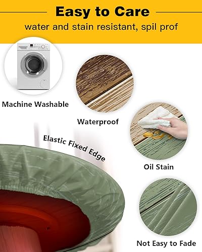 Vista 146 de Mantel redondo ajustable de Navidad para mesa redonda, mantel rojo floral de Navidad, mantel impermeable con borde elástico, mantel circular rojo