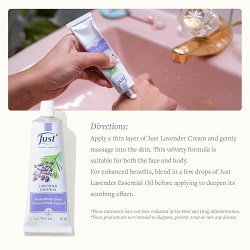 Miniatura 5 de Swiss Just Lavender Cream 2.12 oz - Crema de hierbas con aceite de lavanda, hamamelis y aloe vera, alivia las molestias para quemaduras, dermatitis