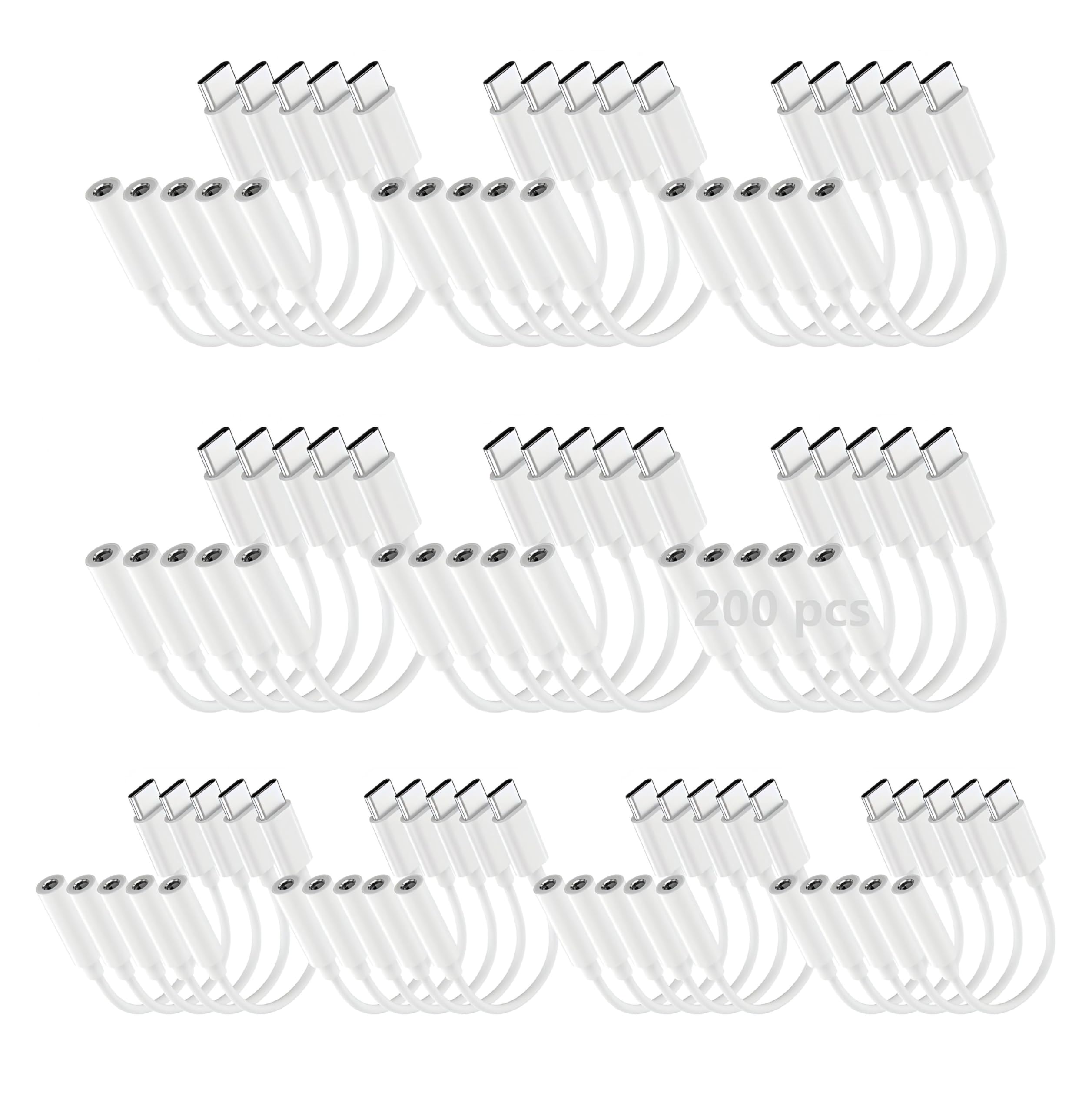 200 Pack USB C to 3.5mm Headphone Jack Adapter for iPhone 17/16/15/Pro Max/Plus, Type C Aux Audio Dongle Cable Cord Compatible with iPad, Samsung Galaxy S25/24/S23/S22/S21, MacBook-White