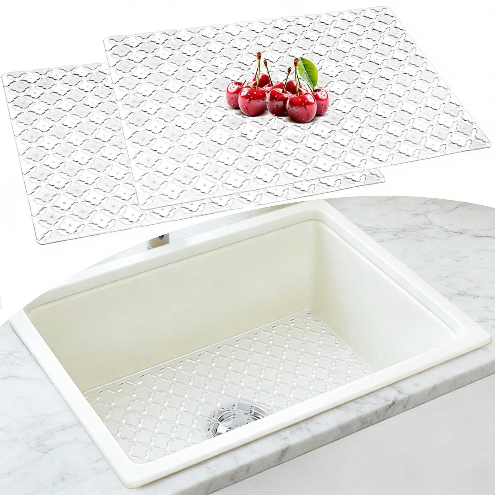 Kitchen Sink Mat 2Pcs Sink Mats PVC Sink Protector for Ceramic/Stainless Steel Sinks, Adjustable Sink Mat Protector for Kitchen, Non-slip Sink Mat Fast Draining Mat for Kitchen Sink Countertop 30x40cm