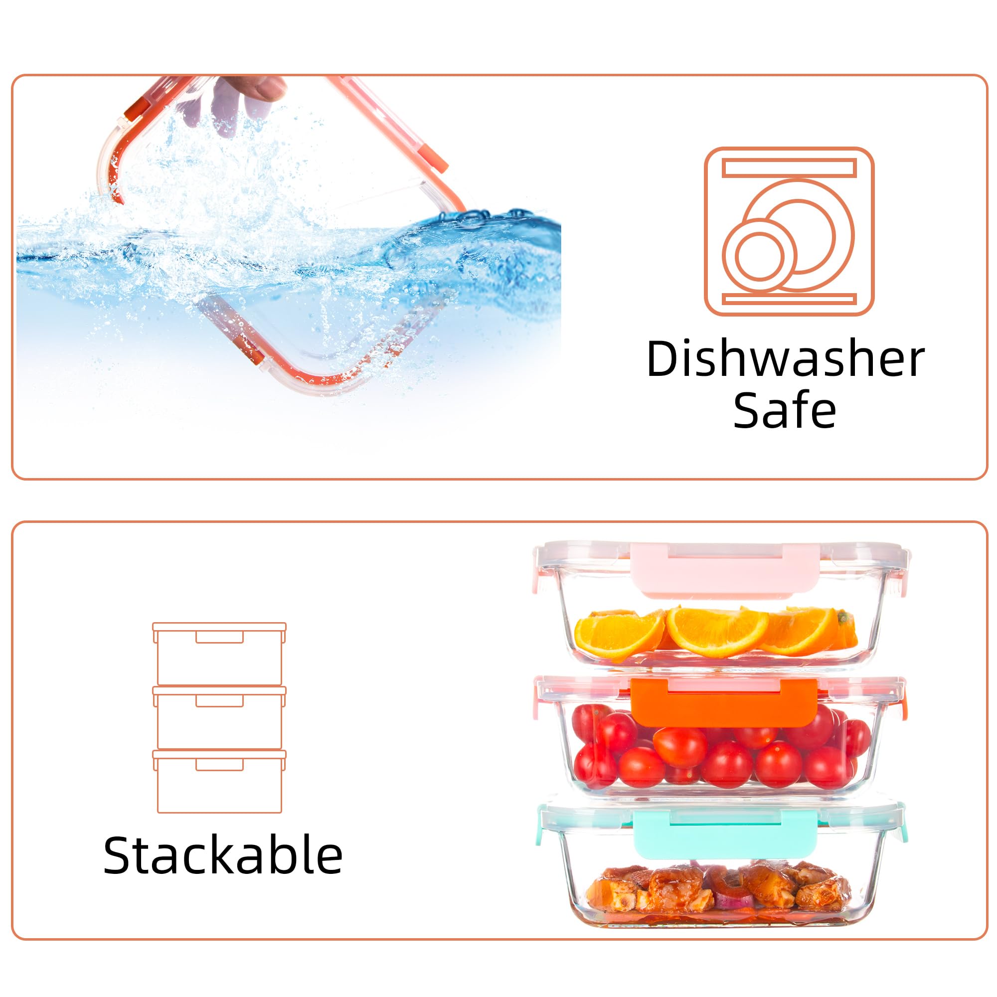 Recipientes de vidrio para preparación de comidas con tapas (paquete de 5, 34 onzas), recipientes de vidrio para almacenamiento de alimentos para almuerzo en el trabajo, recipientes de