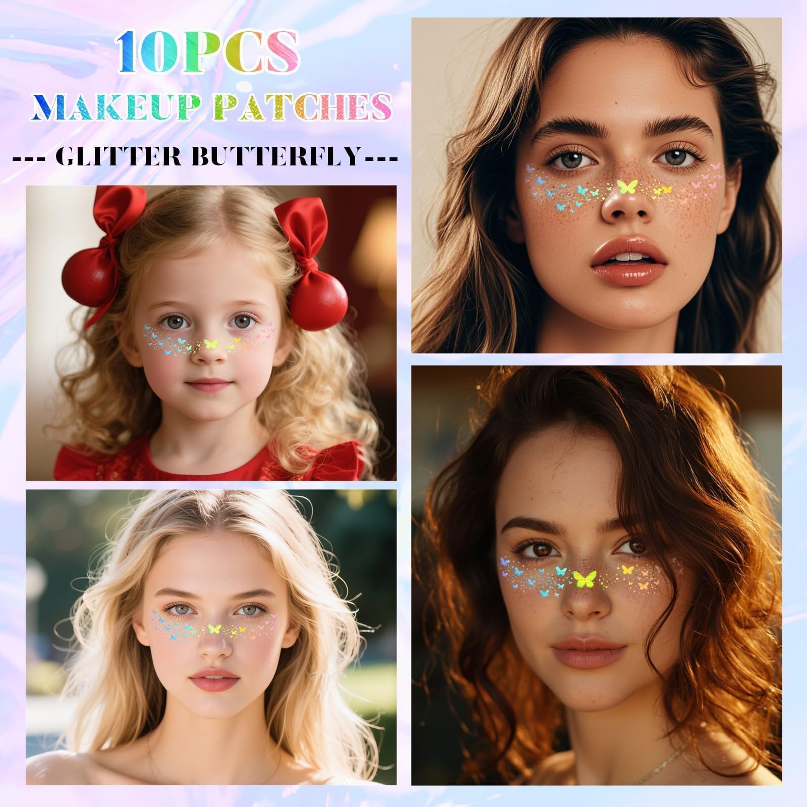 Prreal Glitter Freckles Face Tattoo,10PCS Laser Butterfly Freckle Tattoos,Waterproof Natural Temporary Fake Freckles Sticker Face Glitter,Sparkle Faux Makeup Patches Carnival Festival Accessories - Image 4