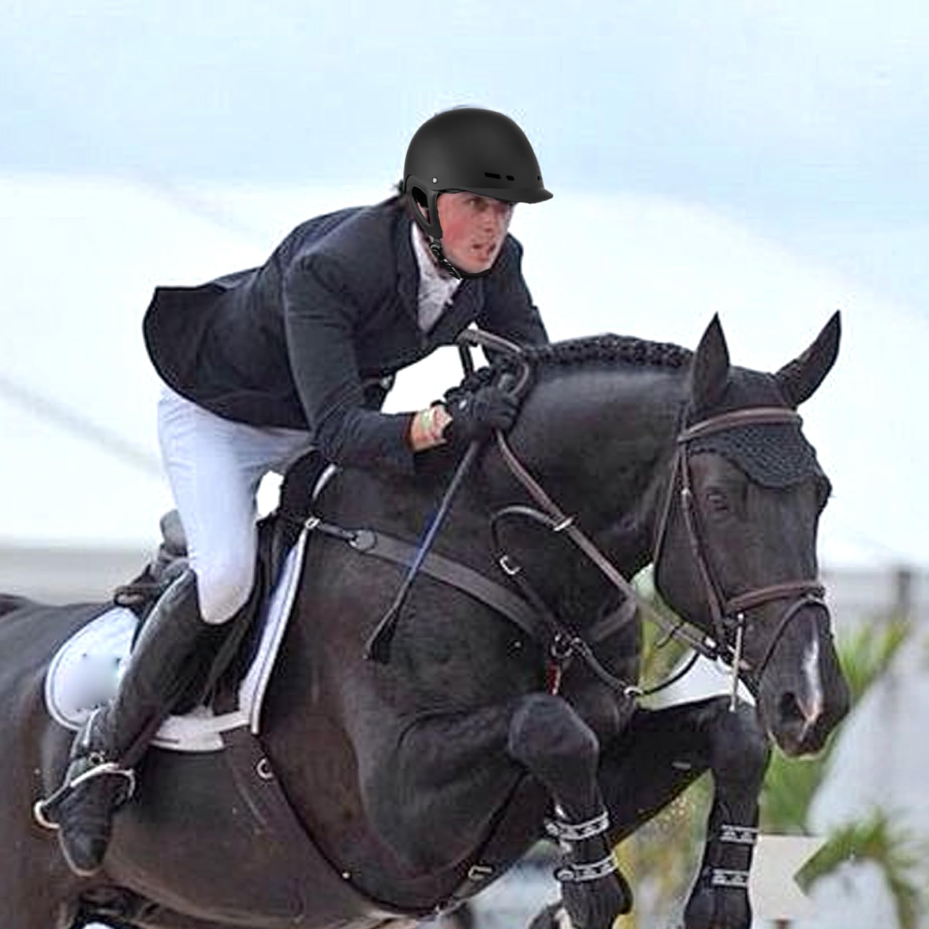 Casco da equitazione, casco equestre morbido traspirante anti-collisione di sicurezza con cinturino regolabile per donne e uomini, decorazioni per interni