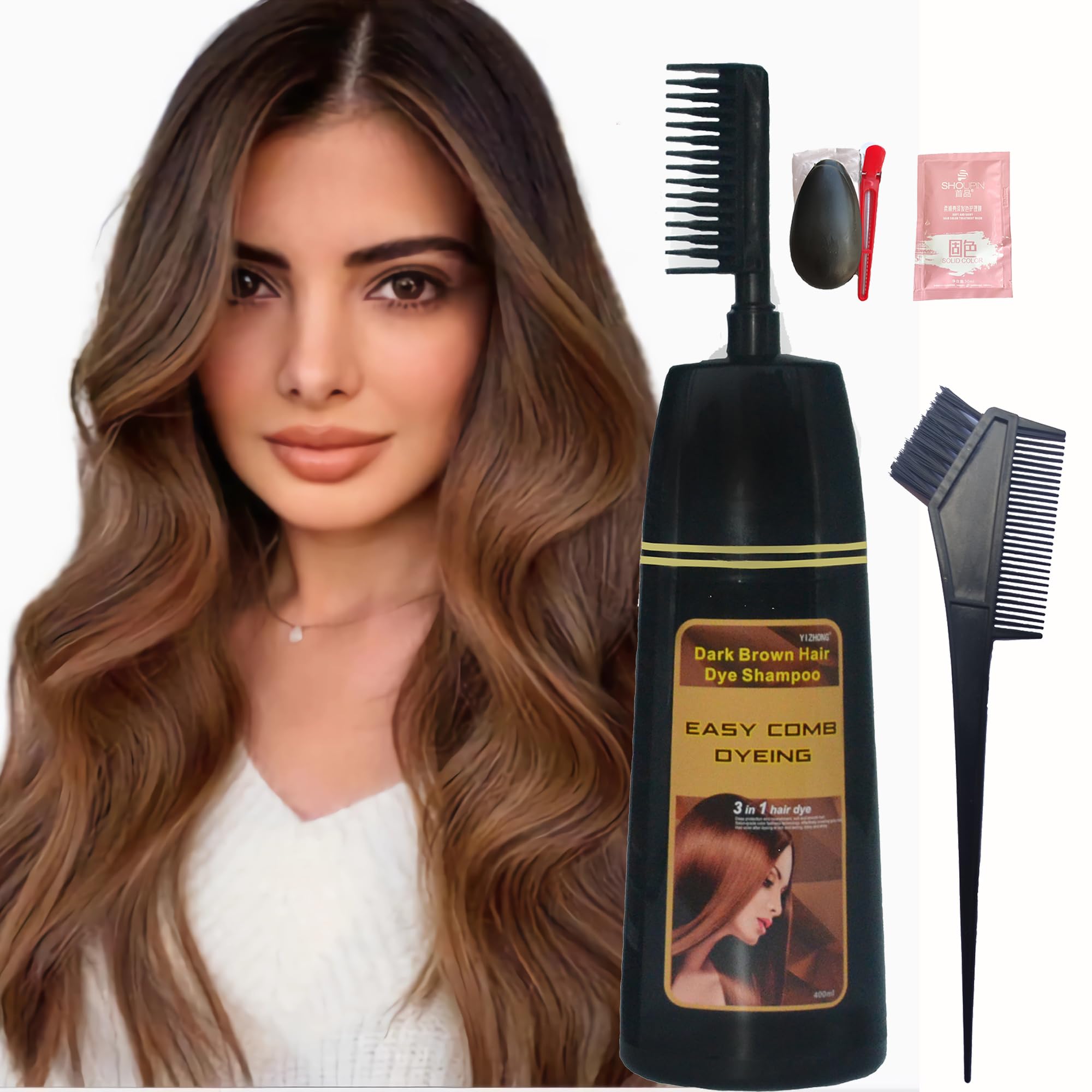 Hair Dye Shampoo Dark Brown Permanent YIZHONG Hair Color For 100% Gray Coverage Women Men Dark Easy Comb Dyeing (coffee)