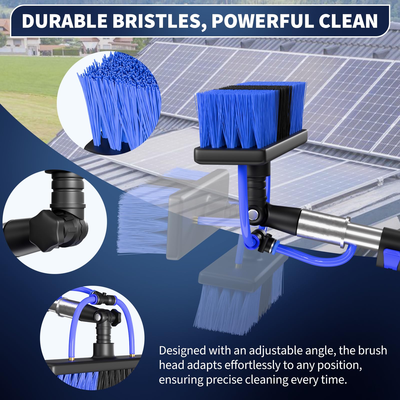 Kit de limpieza de paneles solares de 20 pies, cepillo telescópico de limpieza de paneles solares con poste de extensión y dispensador de jabón para el hogar y al aire libre