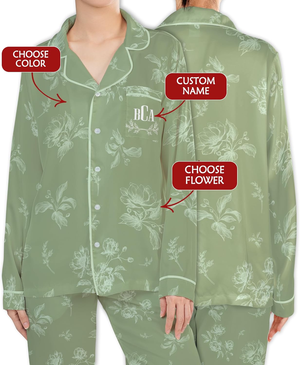 Custom Satin Pajama Set For Women, Bridesmaid Gifts For Wedding Day, Personalized Bridesmaid Pajamas - Image 4