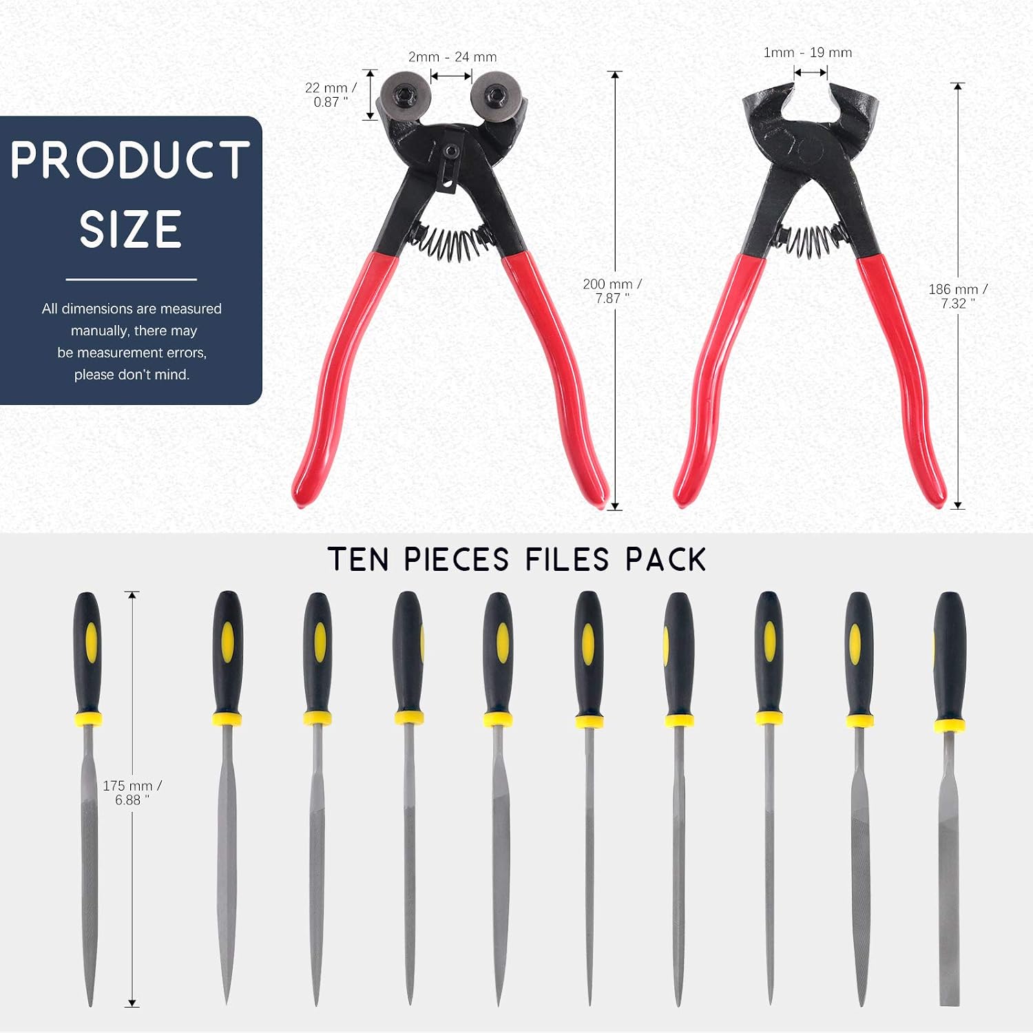 Hilitchi 12Pcs Heavy Duty Stained Glass Tools Mosaic Tools Wheeled Glass Tile Nipper and Cutter Pliers and Diamond Coated Handle Grinding Tool Kit