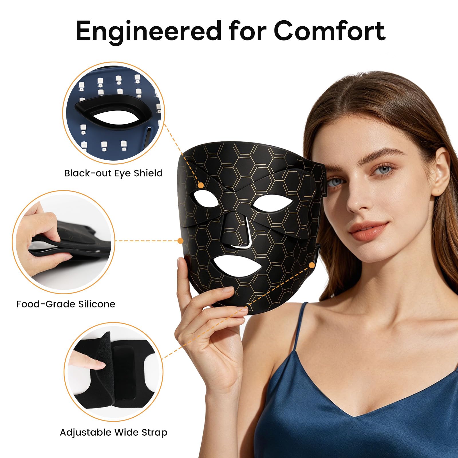 Maschera Terapia LED per Viso, Silicone Morbido, Luminosità Regolabile e Timer, Misura Viaggio
