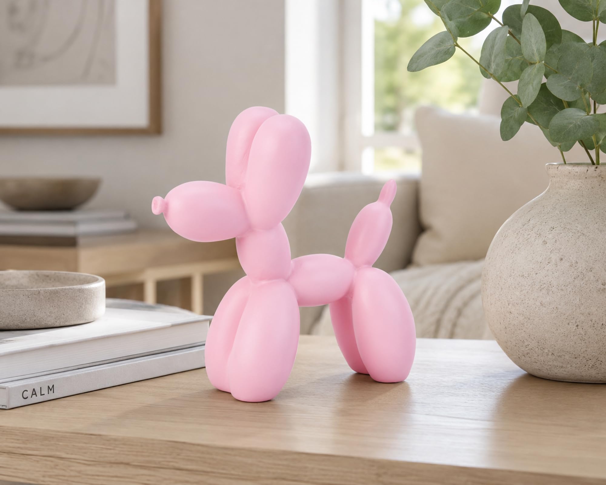 Balonowa statuetka psa - 10 cm różowy balon rzeźba zwierzęcia psa, małe nitki na półki, eklektyczna dekoracja biurka, urocza ozdoba na biurko prezent