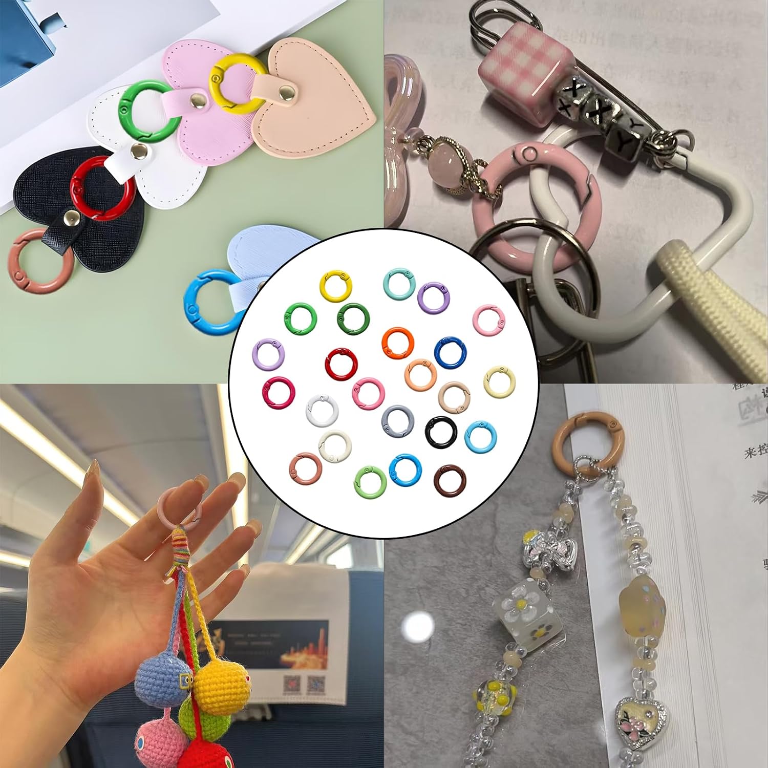 24 Pcs Spring O Rings, Colorful O Ring Clip Metal Alloy Round Carabiner, Snap Clips Buckle for Keys Bags Purses Handbag DIY Crafts Accessories image 5