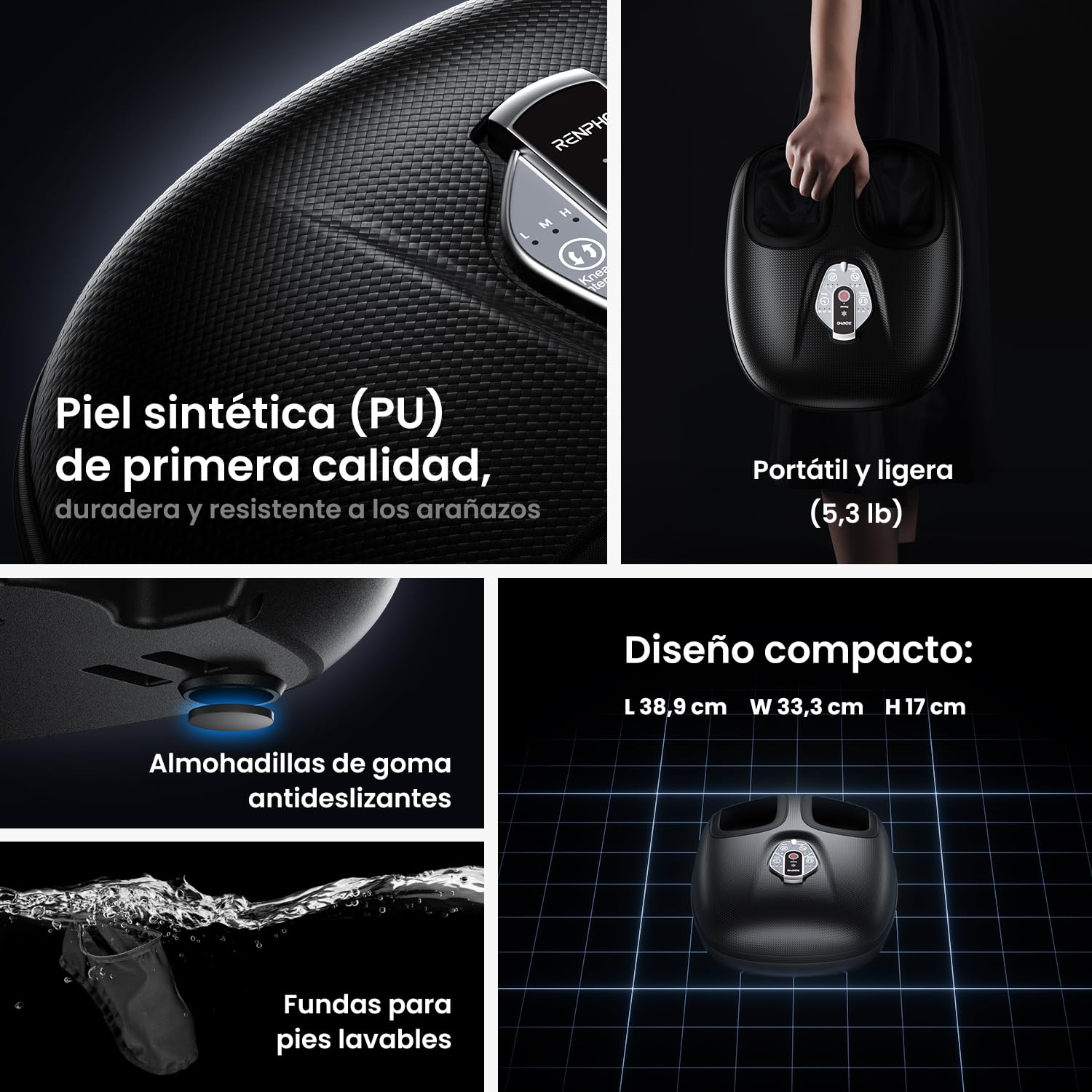 RENPHO Masajeador de pies con calor para fascitis plantar, Portátil Amasado Shiatsu, Compresión, Massager eléctrico de los pies de 3 intensidades