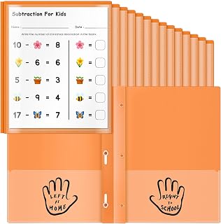 Henoyso 24 Pcs Take Home Folder with Pocket and Prong, Orange | Heavy Duty Clear Front Pockets Folder for Student Parent Teacher Communication, Homework File Organizer Office Supply