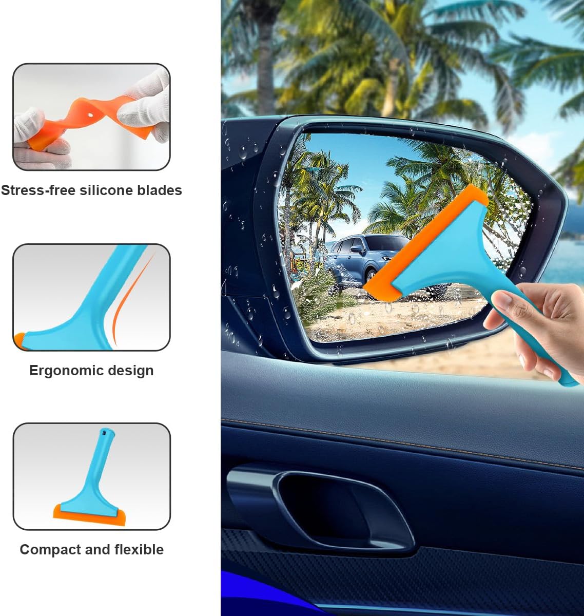 Ohleats Small Silicone Window Squeegee, Auto Windshield Water Blade Scraper, All-Purpose Water Squeegee Wiper for Mirror Home Cleaning, Car Accessories (Sky Blue) image 4