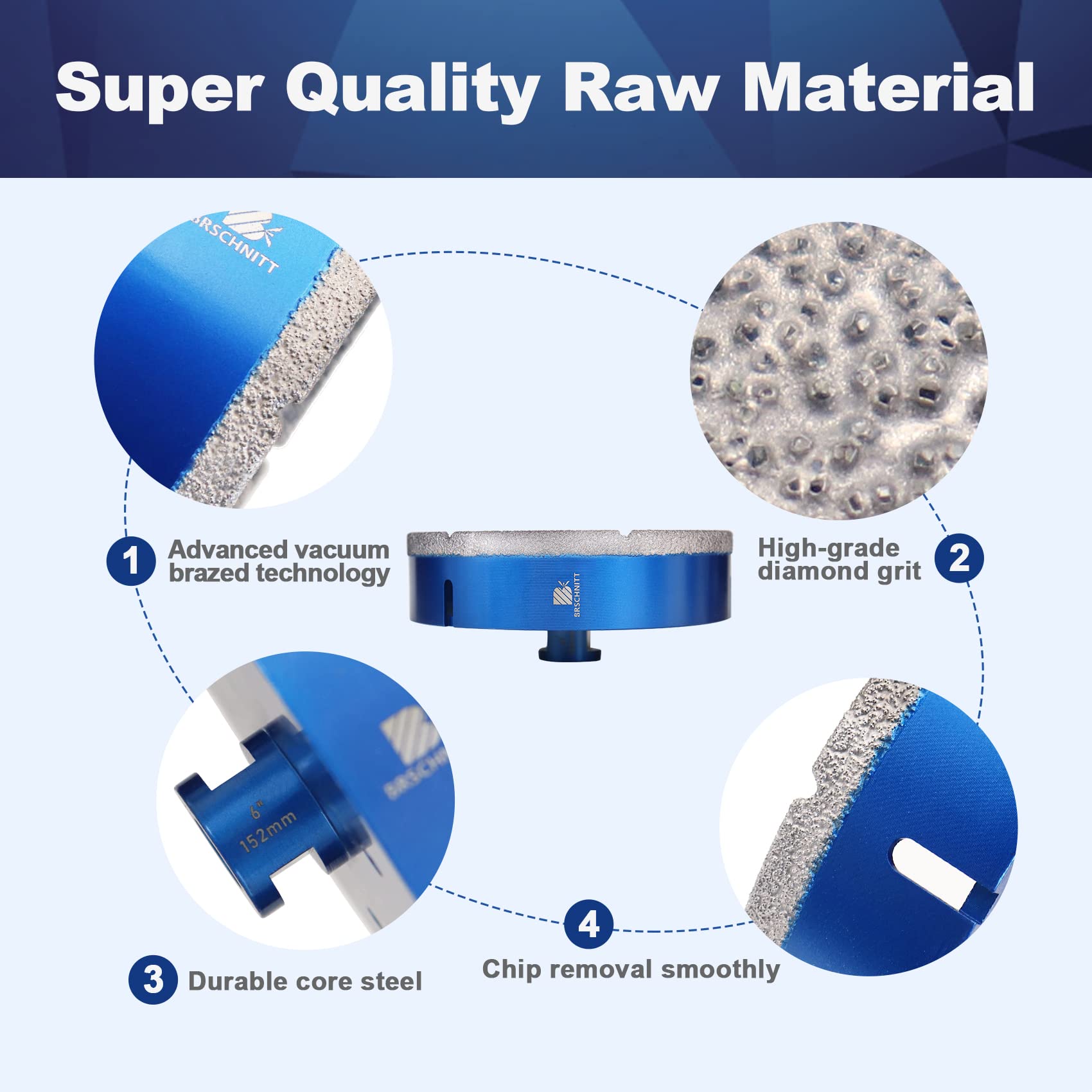 BRSCHNITT 4 Inch Diamond Core Drill Bit - Vacuum Brazed For Porcelain Tile & Granite