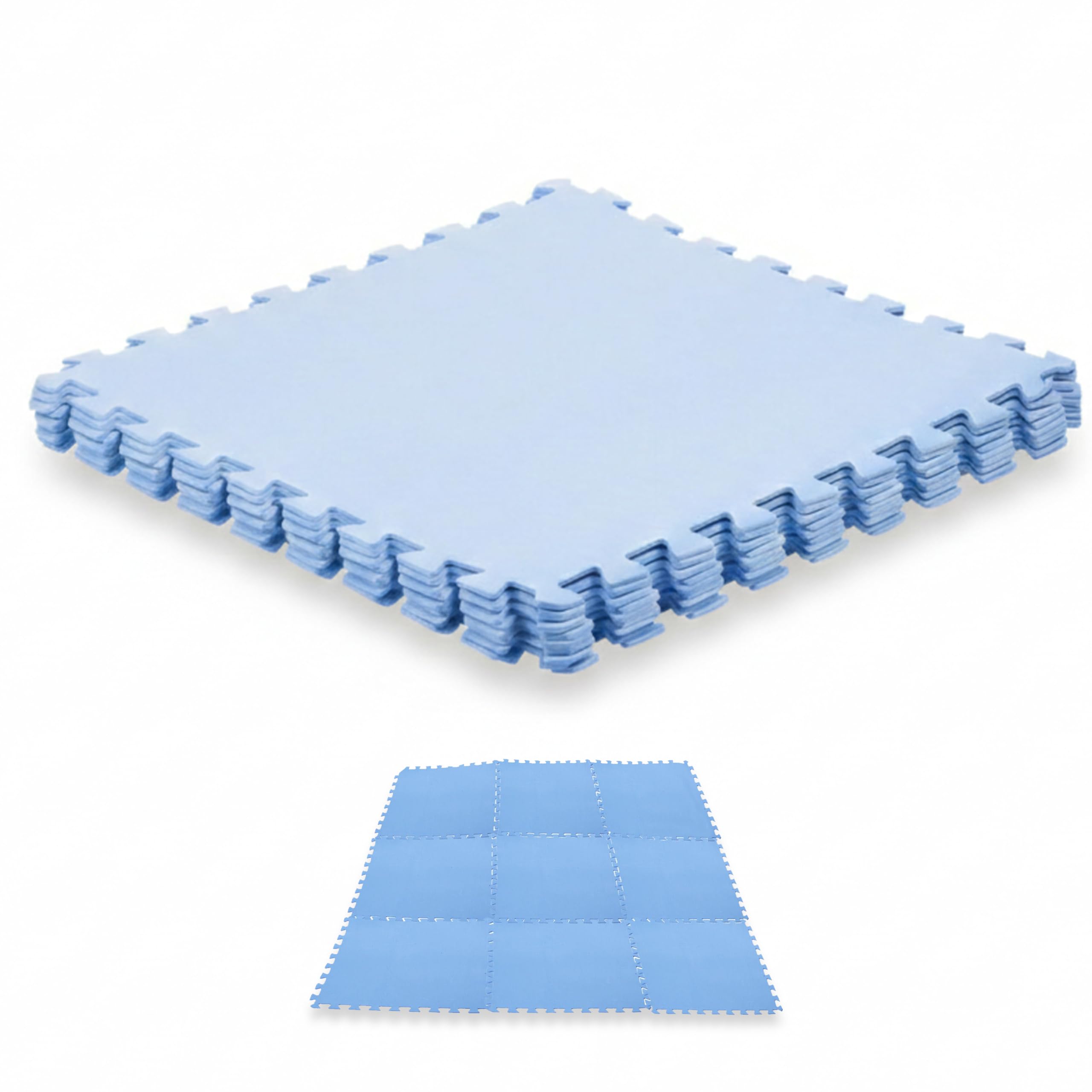 GEEZY 9 Piece Interlocking Foam Floor Mats Set, 50 x 50cm - Blue Protective Pool Ground Mat & Hot Tub Base - Non Slip Soft Tiles for Under Paddling Pool, Spa, Camping & Gym Equipment