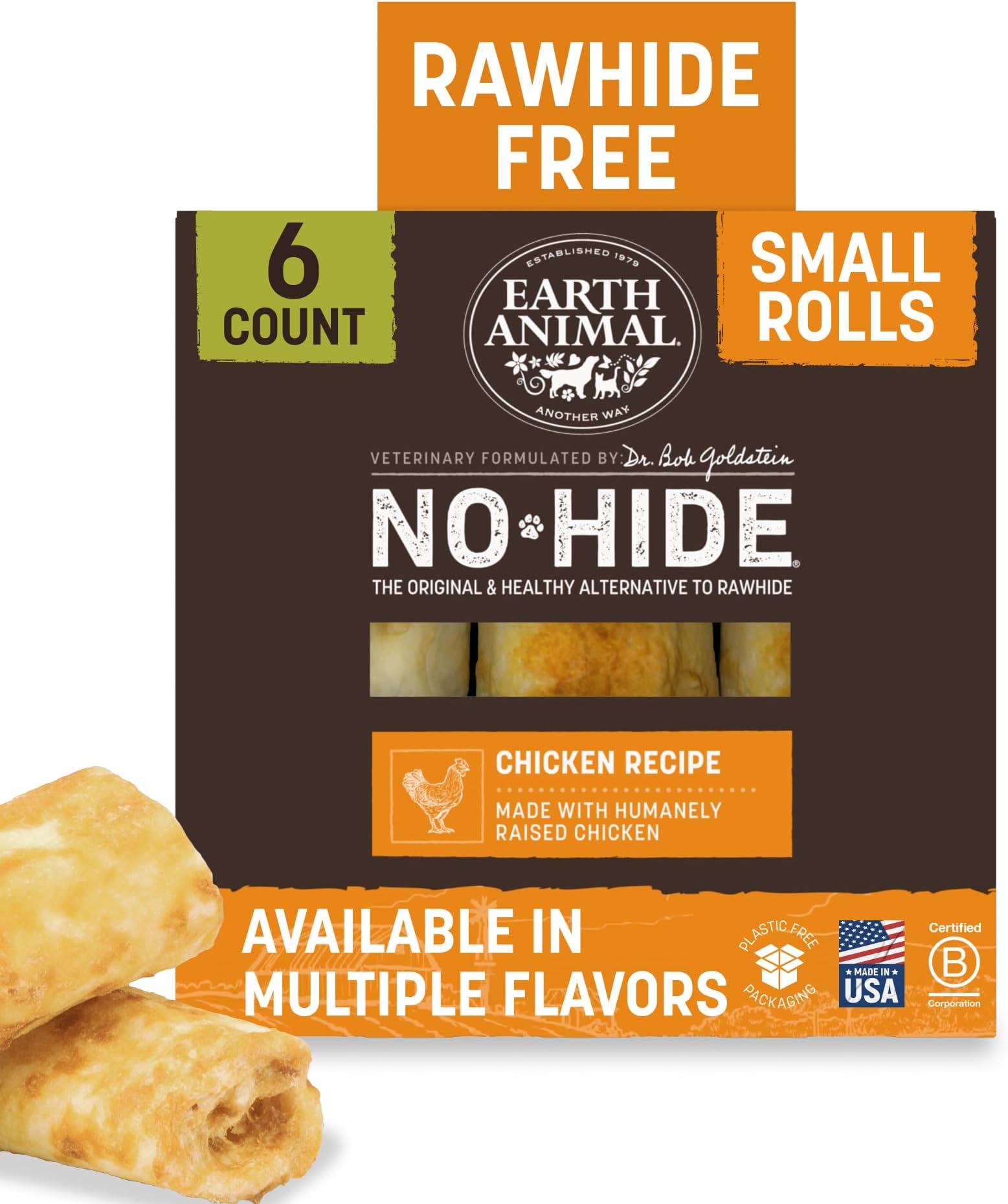 No Hide Dog Chews - Rawhide Free Small Rolls 6 Count Chicken | Small Rolls Chicken Flavored Natural Rawhide Free Long Lasting Dog Chews - Pet Treats for Small Dogs