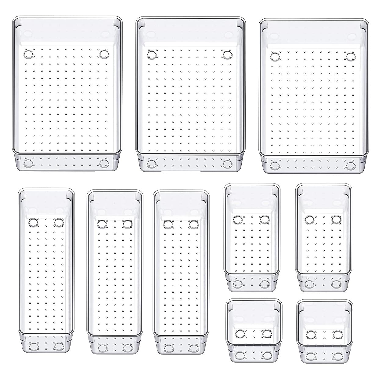 11 Piece Plastic Drawer Organizer Multipurpose Tray Set (Clear)