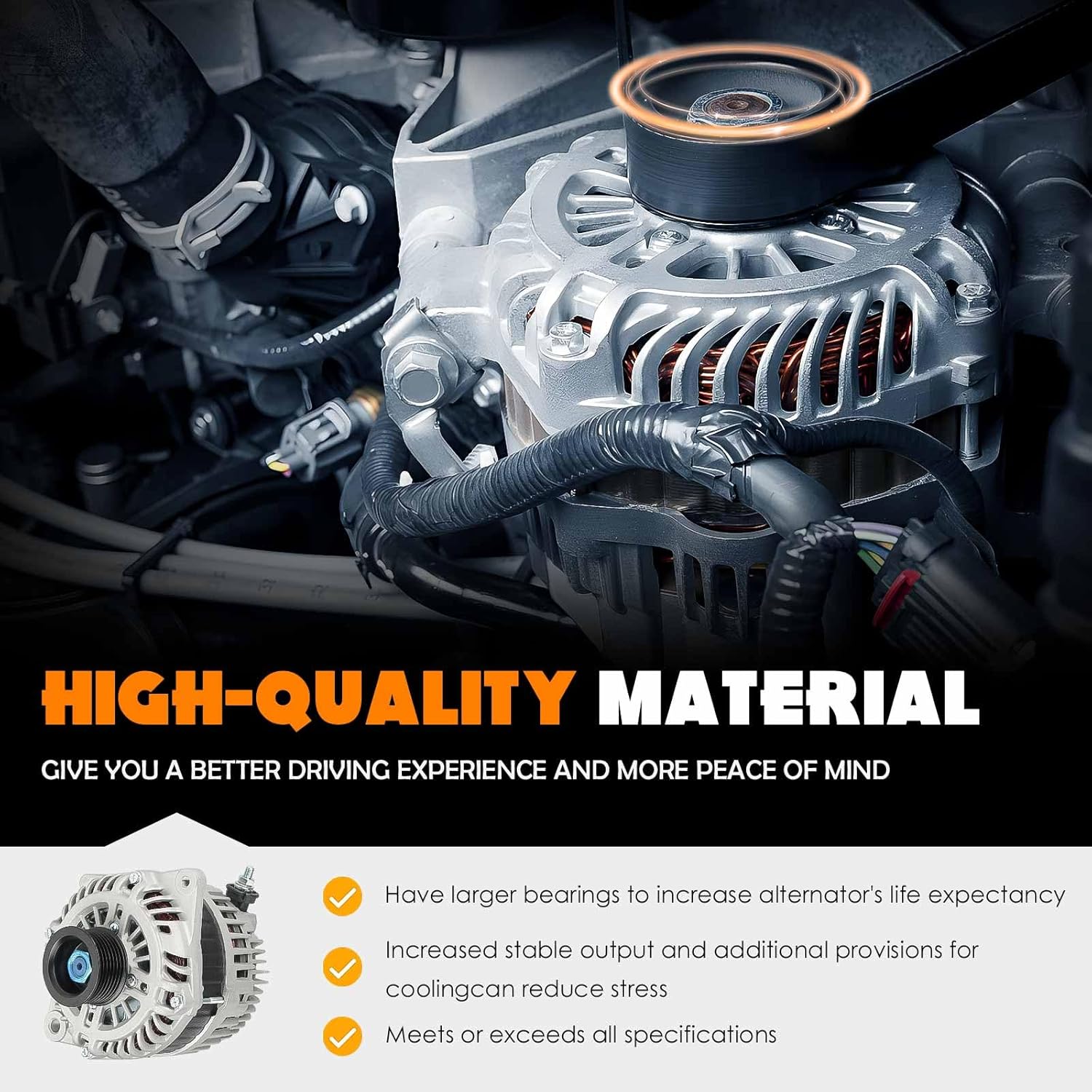 New Alternator 3.5 3.5L Fit for 2007-2010 Nissan Altima, for 2009-2014 Murano 3.5L, for 2009 2010 Maxima, for 2011-2017 Quest, V6 3.5L 12V 130A, 11341, 23100-1AA1A, 23100-1AA1B, 213-9665, 334-2778