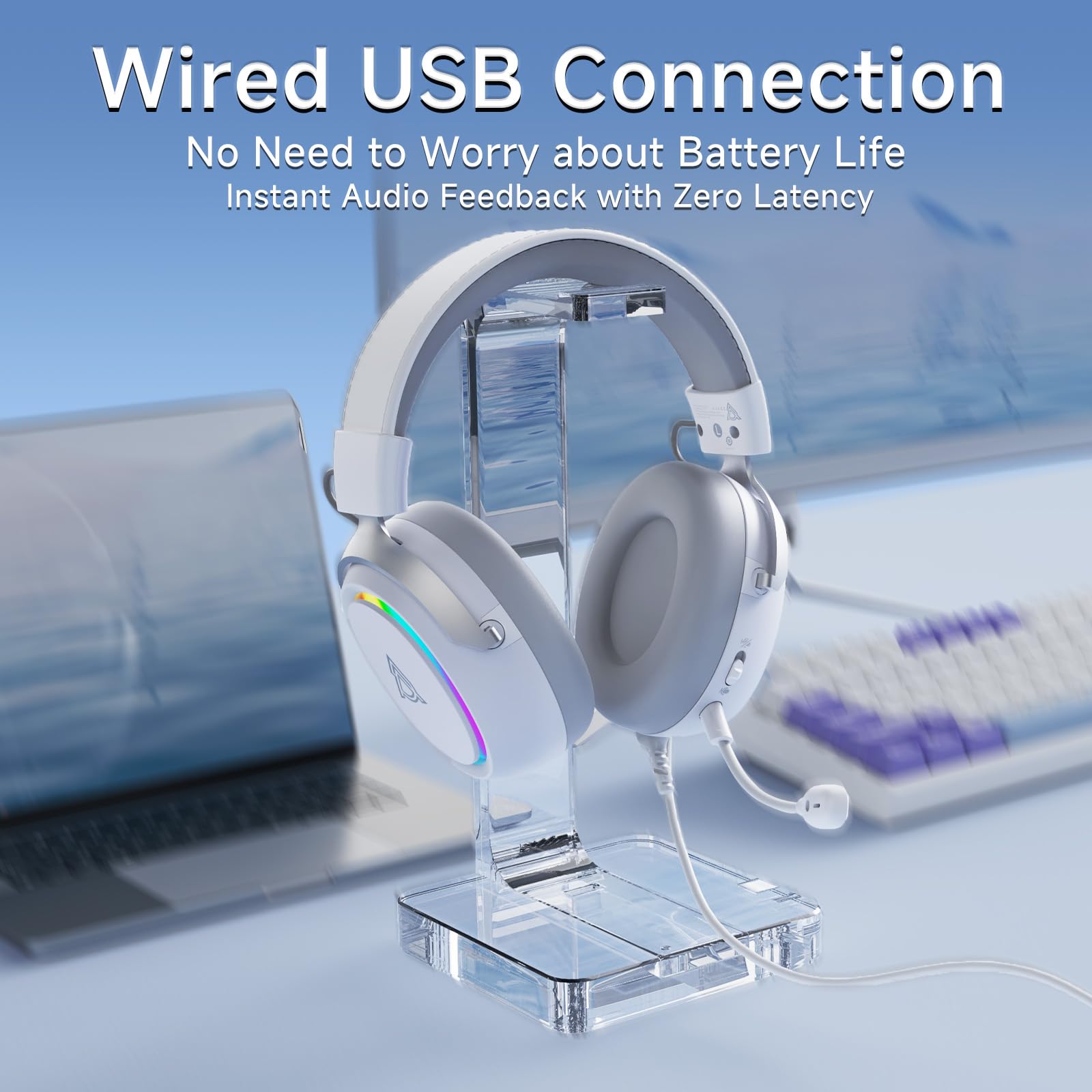 nacodex AJAZZ AHW10 Wired Gaming Headset with Detachable Microphone, DTS Headphone:X 7.1 Surround Sound, 53MM Driver, RGB Lighting Effects, for PC, Mac, PS5, PS4, Xbox, Switch, Mobile, White