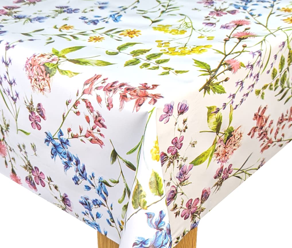 Karina Home Summer Meadow Floral Flowers Wipe Clean Tablecloth Vinyl PVC Table Cover Wipeable Table Cloth (180cm x 140cm)