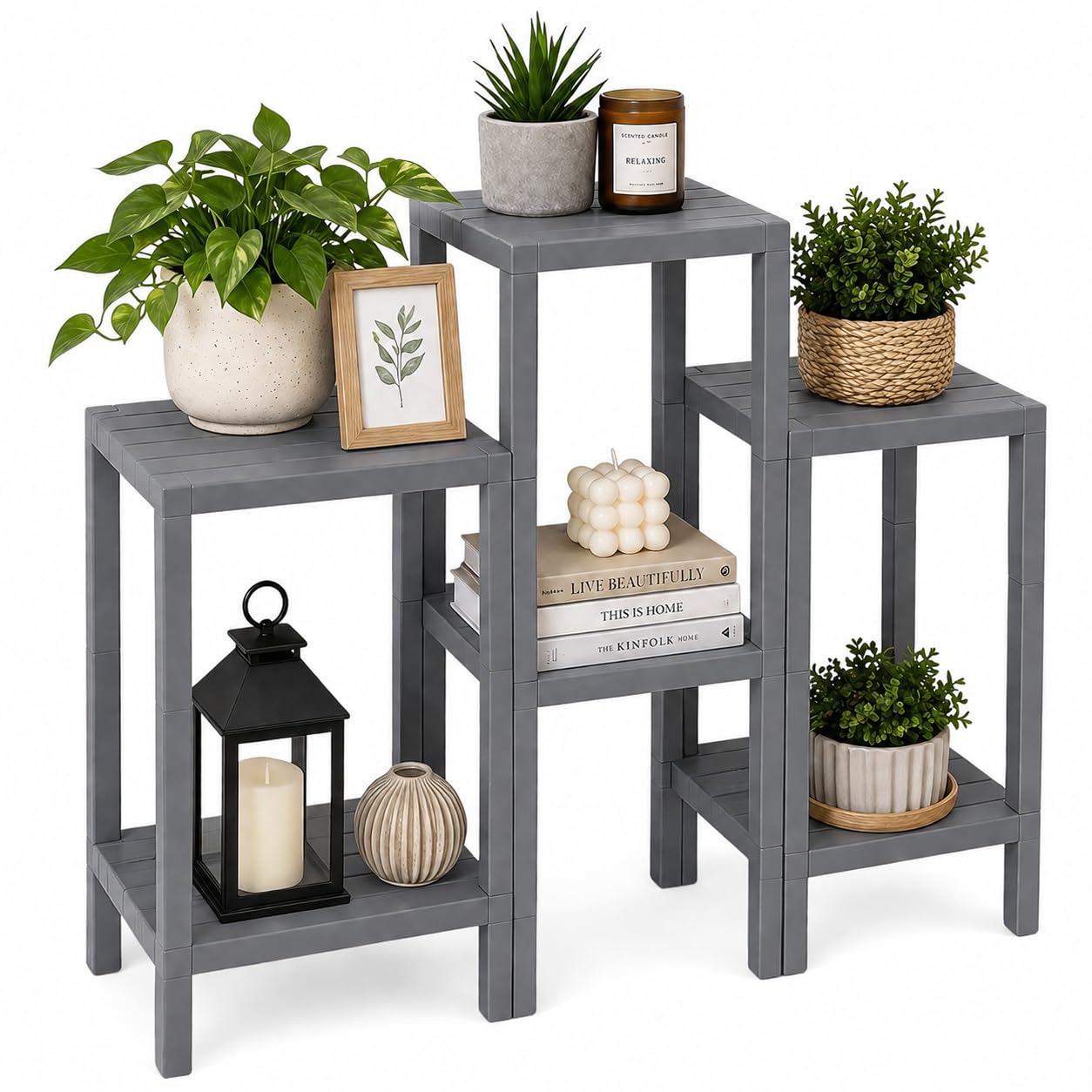 DIVCHI 6 Tier Side End Table Nightstand Coffee Tables Storage Bedside Table Office Living Room Bedroom Small Narrow Space Sofa Table (Grey)