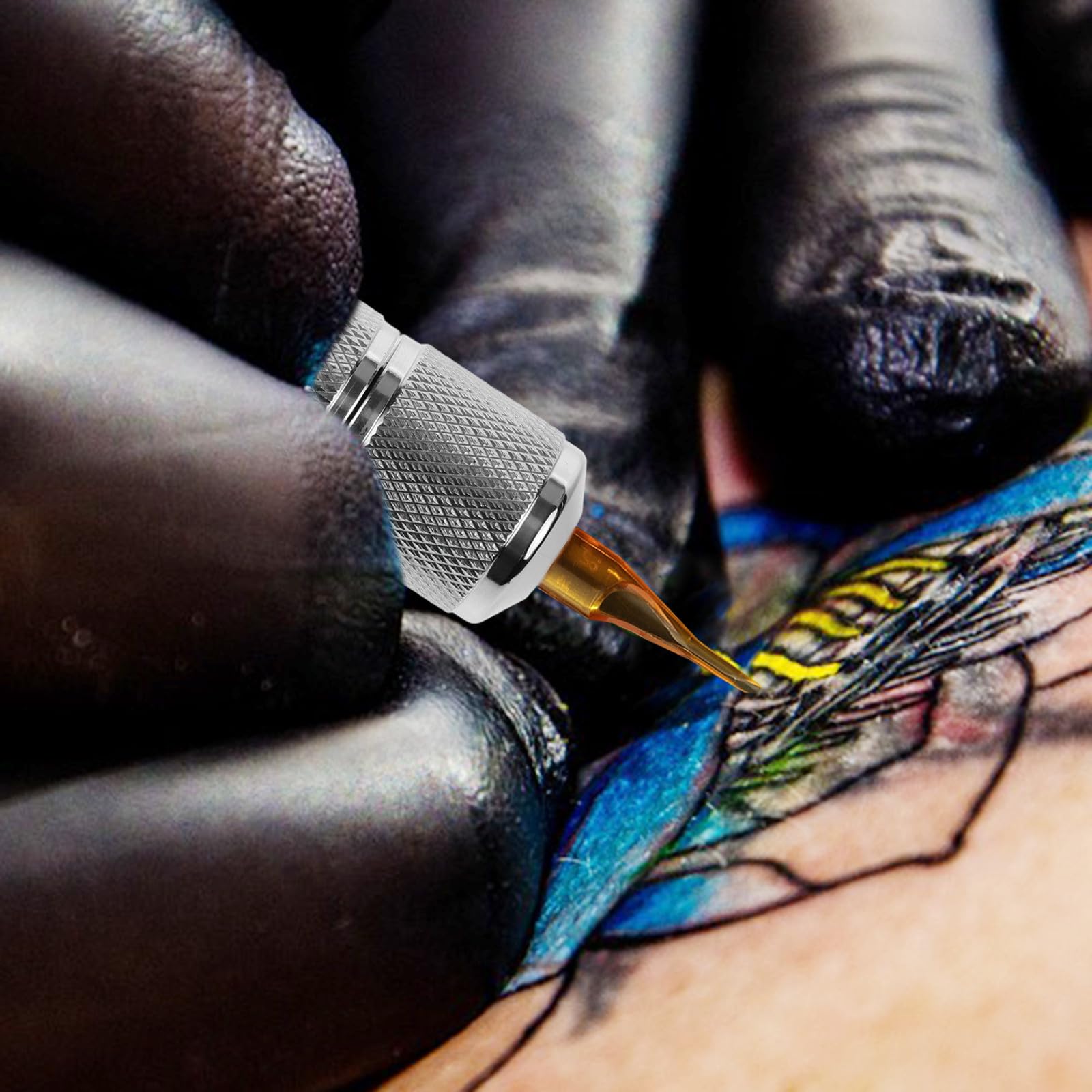 Angoily Selbstsichernder Edelstahl Tattoo Griffstück mit 7-8mm Innendurchmesser und Rutschfestem Griff für Tuben für Anfänger und Professionelle Tätowierer