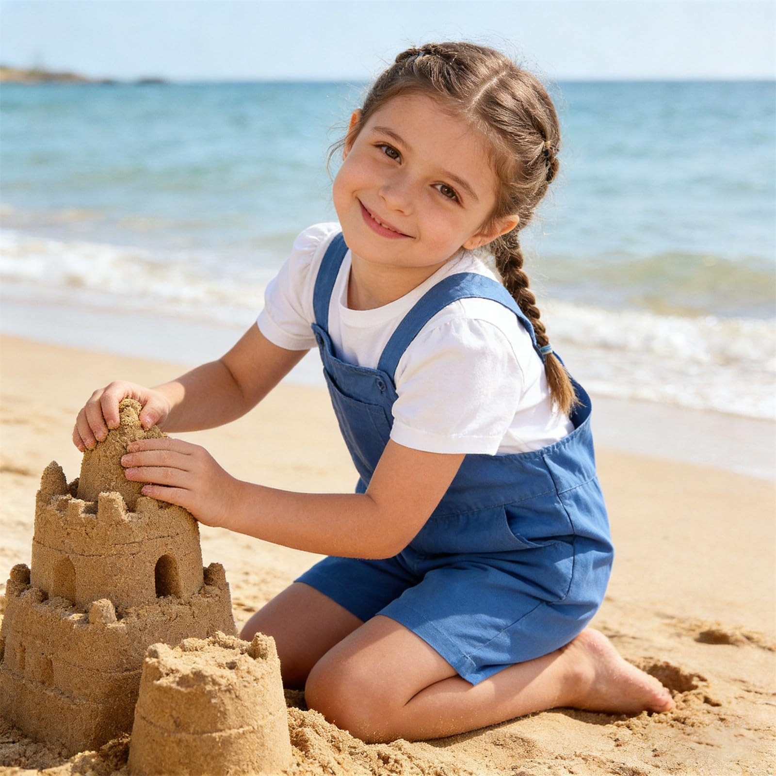 Salopette Courte Fille Enfant - Romper Shortalls Mignon avec Poche - Combinaison sans Manches Garçons Filles - Dungarees Enfants Ados - Tenue Scolaire Été Décontractée - Bretelles Boutons Réglables
