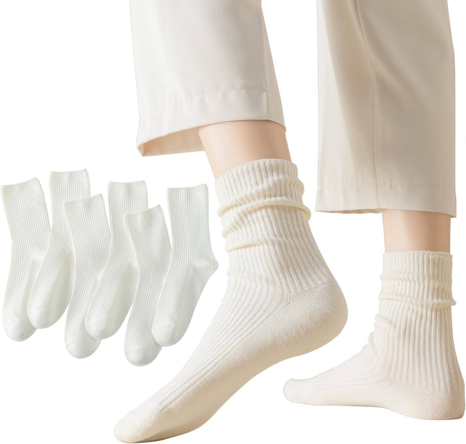 6 Pack Women's Crew Socks - Cotton, Cute Casual Athletic Soft Aesthetic