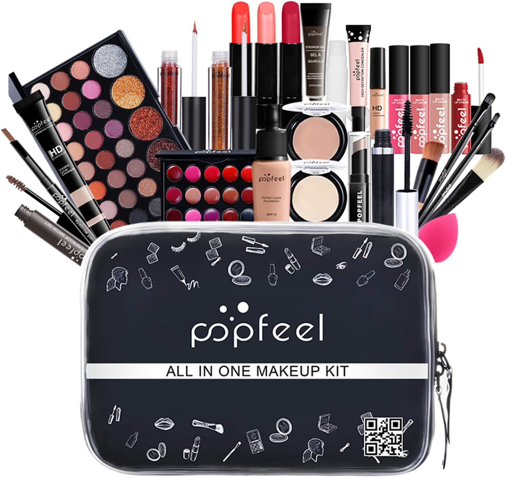 All-in-one Makeup Set Holiday Gift | Full Makeup Kit for Women Essential Starter Bundle Include Eyeshadow Palette Lipstick Blush Cream Concealer Face Powder Eyeliner Mascara Lipgloss Brush