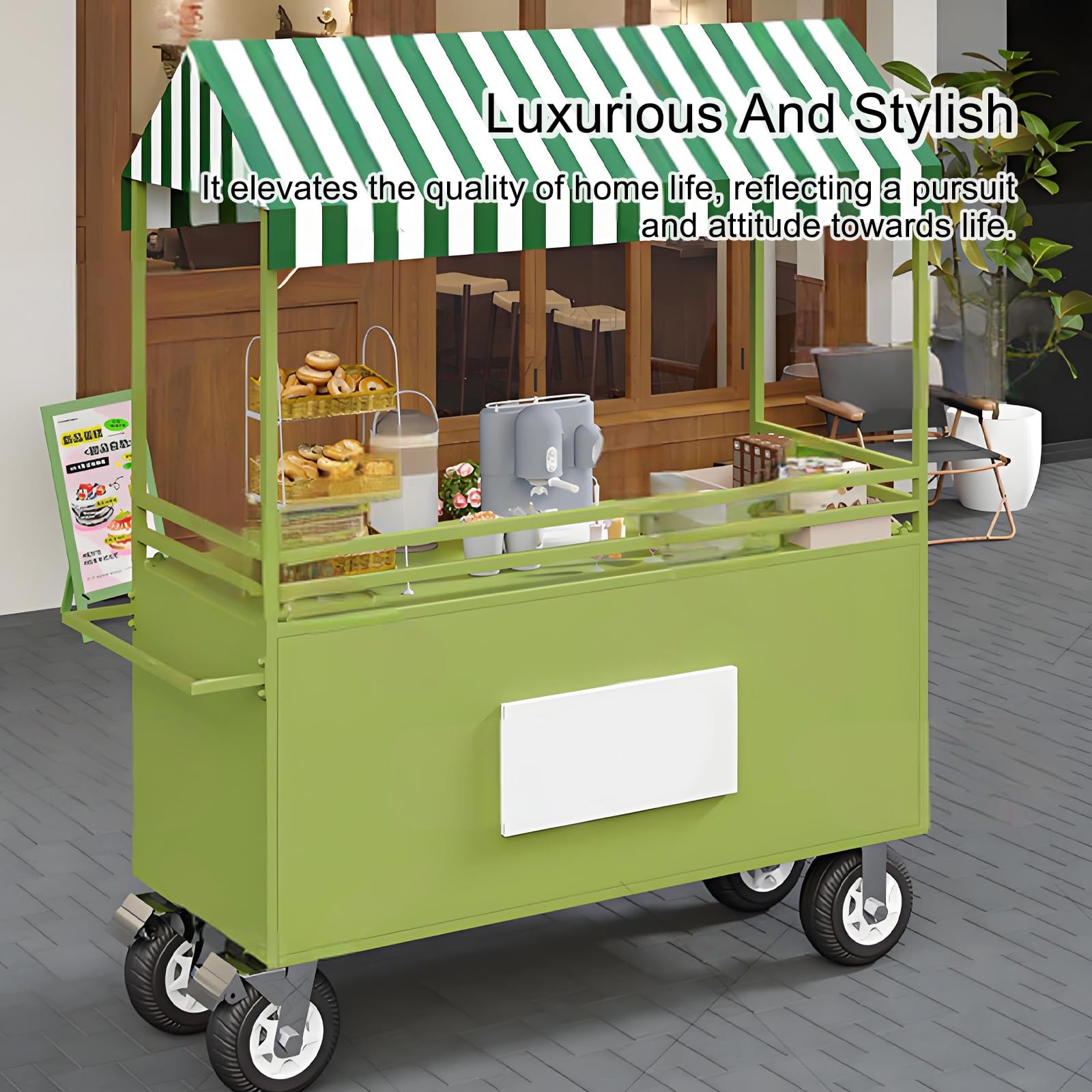 Carro de quiosco con dosel para vender alimentos para helados, aperitivos y juguetes, soporte de exhibición de 120 cm para eventos y mercados de comida callejera