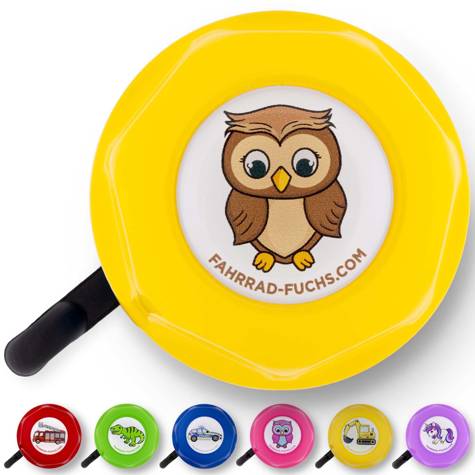 Fahrradklingel Kinder – Eule/Gelb – lustige Fahrradklingel Mädchen, Fahrrad Klingel Kinderfahrrad, Klingel Fahrrad Kinder und Laufrad – klingelt laut, einfache Montage