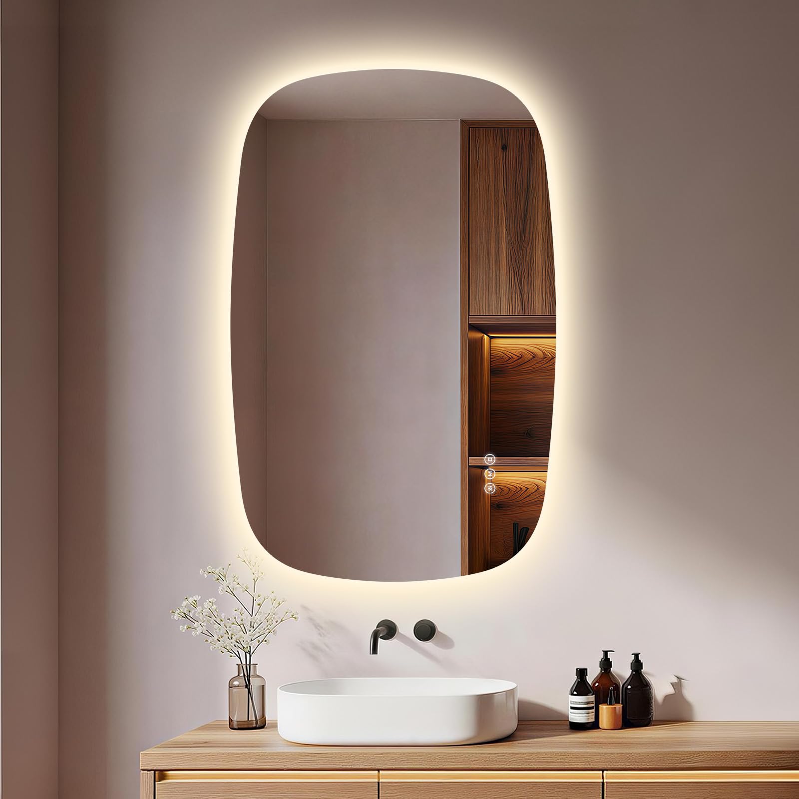 S'AFIELINA Espejo Baño con Luz LED Ovalado Sin Marco 95x60 cm | Espejo de Baño con Luz LED, Espejo Baño Retroiluminado, Antivaho, Interruptor Táctil, 3 Colores de Luz, Regulable, Memoria