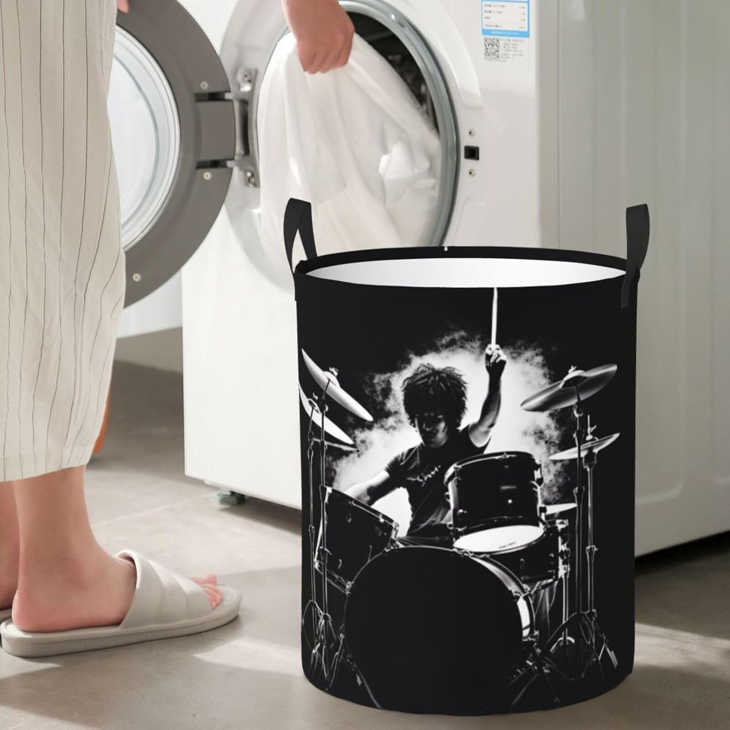 Drummer Laundry Basket Foldable Waterproof Laundry Hamper Clothes Storage Bin With Handles Oxford Cloth Toy Organizer Basket For Bathroom Laundry Bedroom Medium