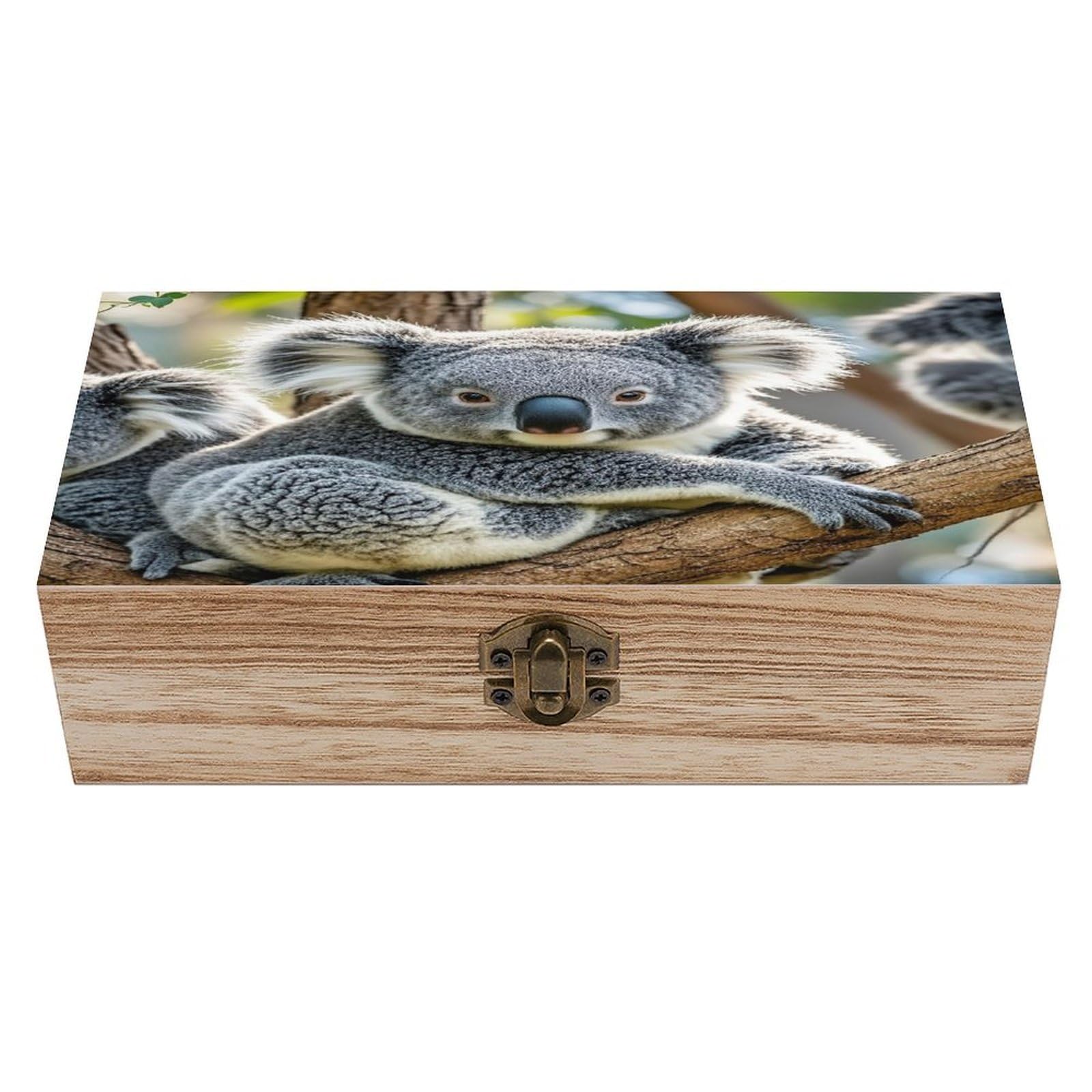 asbwuo Lovely Koala Wood Keepsake Box Wooden Box with Hinged Lid