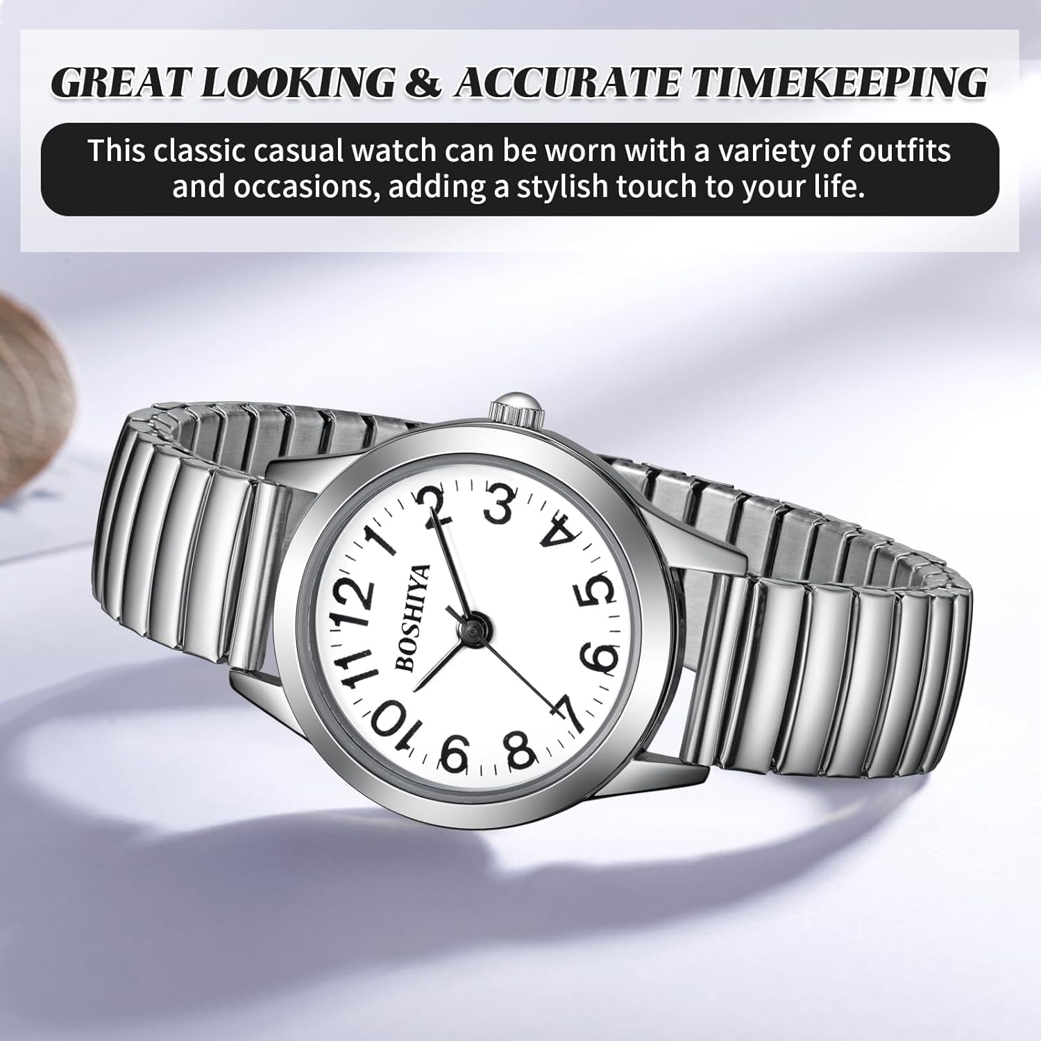 BOSHIYA Small Golden Watches for Women Easy Reader Analog Ladies Quartz Watches with Stainless Steel Expansion Band, Waterproof - Image 7