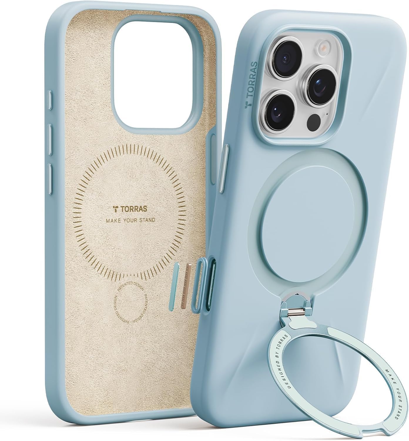 TORRAS Ostand Spin Fusion per iPhone 16 Pro, custodia in silicone per Magsafe con supporto magnetico a 360°, custodia protettiva per iPhone 16 Pro, con assorbimento degli urti, antigraffio, antiurto