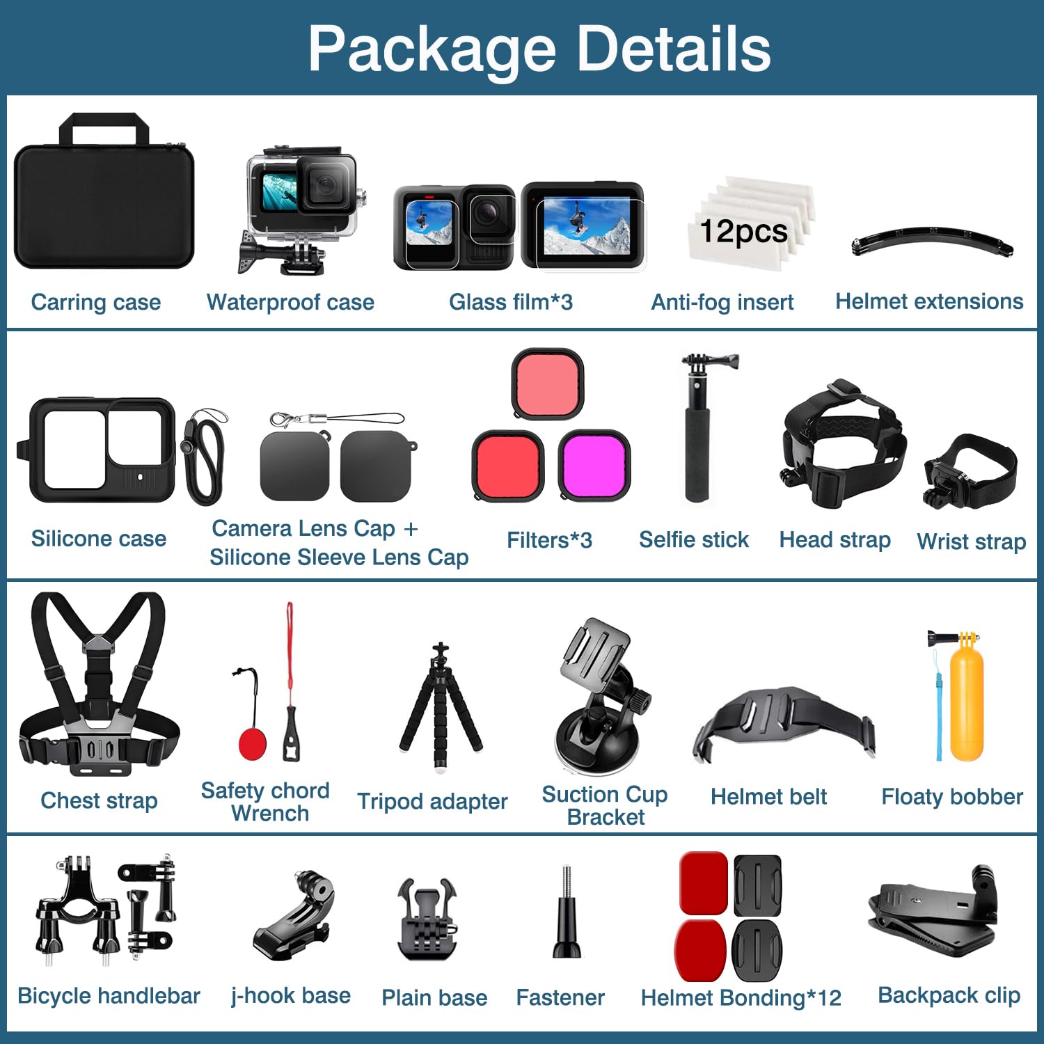 Accessori per GoPro Hero 13 Black, THAKOI Custodia impermeabile Accessori per snorkeling Accessori per sport all'aperto, Set di Kit Bundle per GoPro Hero 13