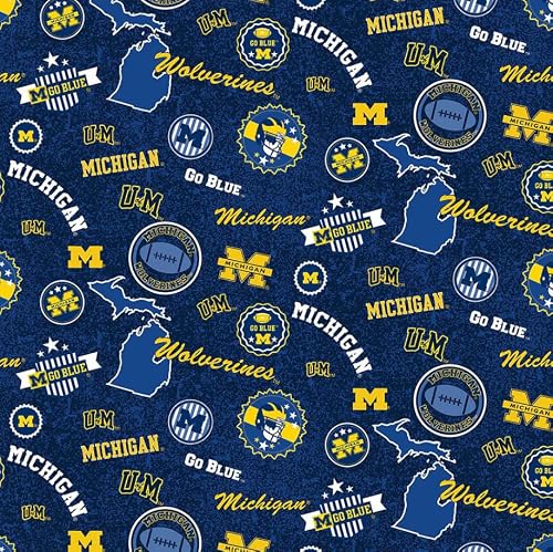 University of Michigan Wolverines Fabric – Officially Licensed University of Michigan Cotton Quilting Fabric by Sykel Enterprises, Precut Yardage for Sewing & Crafts Home