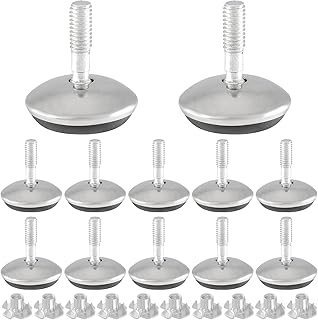 Bivethoi 12 Pack M6 Swivel Furniture Leveling Feet Table Leg Levelers, Adjustable Leveling Feet Heavy Duty Sofa Feet with T Nut, Threaded Swivel Foot Pads Chair Glides for Cabinet Bench, 1-1/8 Inch OD
