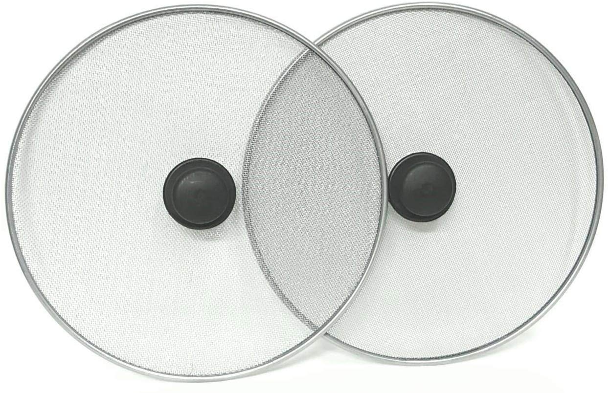 SDMAX Kitchen Metal Mesh Frying Pan Guard Splatter Screen Cove Lid with Knob 2 x 29cm