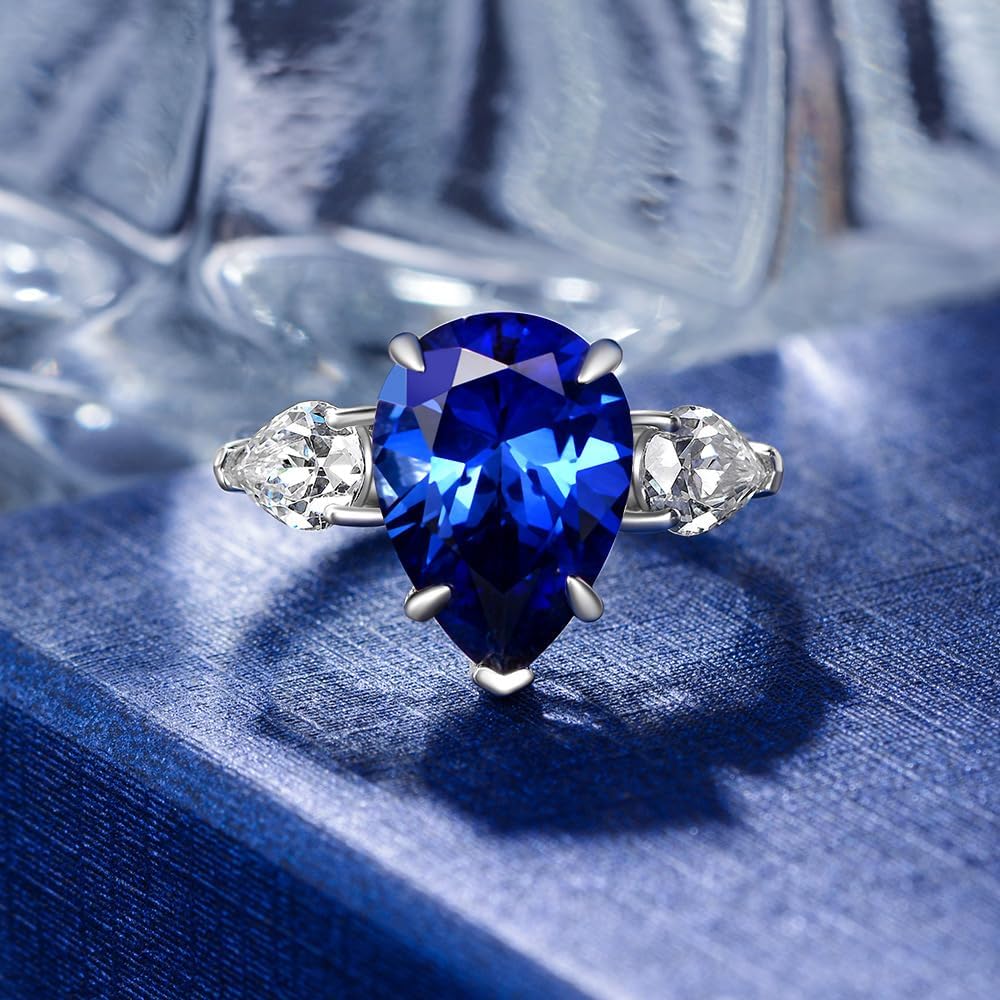 Wedding Bands for Women, 5 Carat Pear Cut Moissanite Ring 14X14mm in Sterling Silver, Beautiful Valentine's Day Gift for Wife