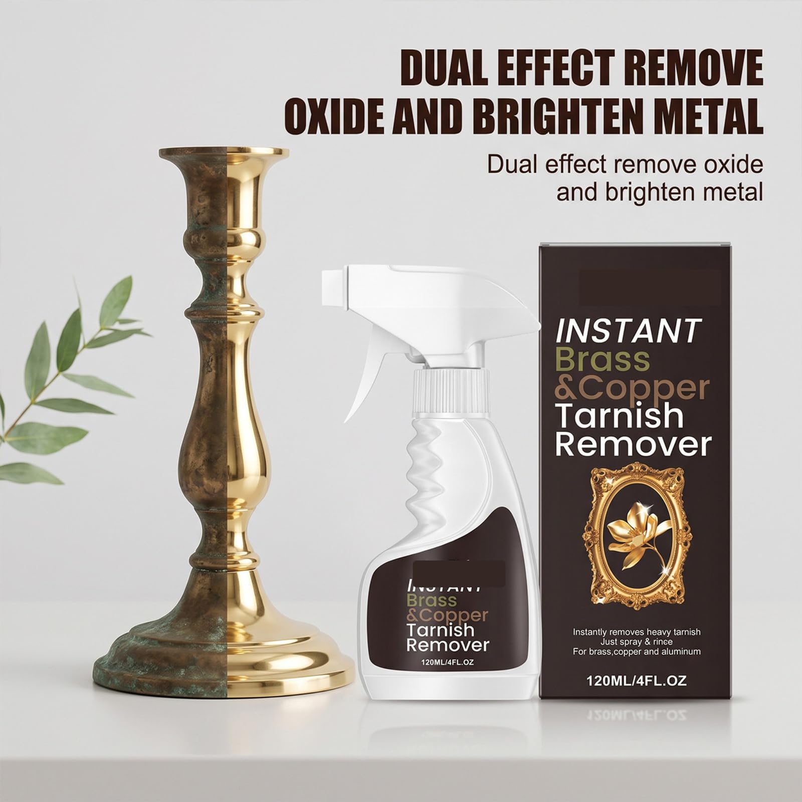 Messing-Kupfer-Anlaufentferner und Polierspray, 120ml Rostfleckenentferner für Metallbeschläge, Metalloxidation und Fleckenreiniger für Wasserhähne, stellt polierten Glanz Messing-Kupfer (9PCS)