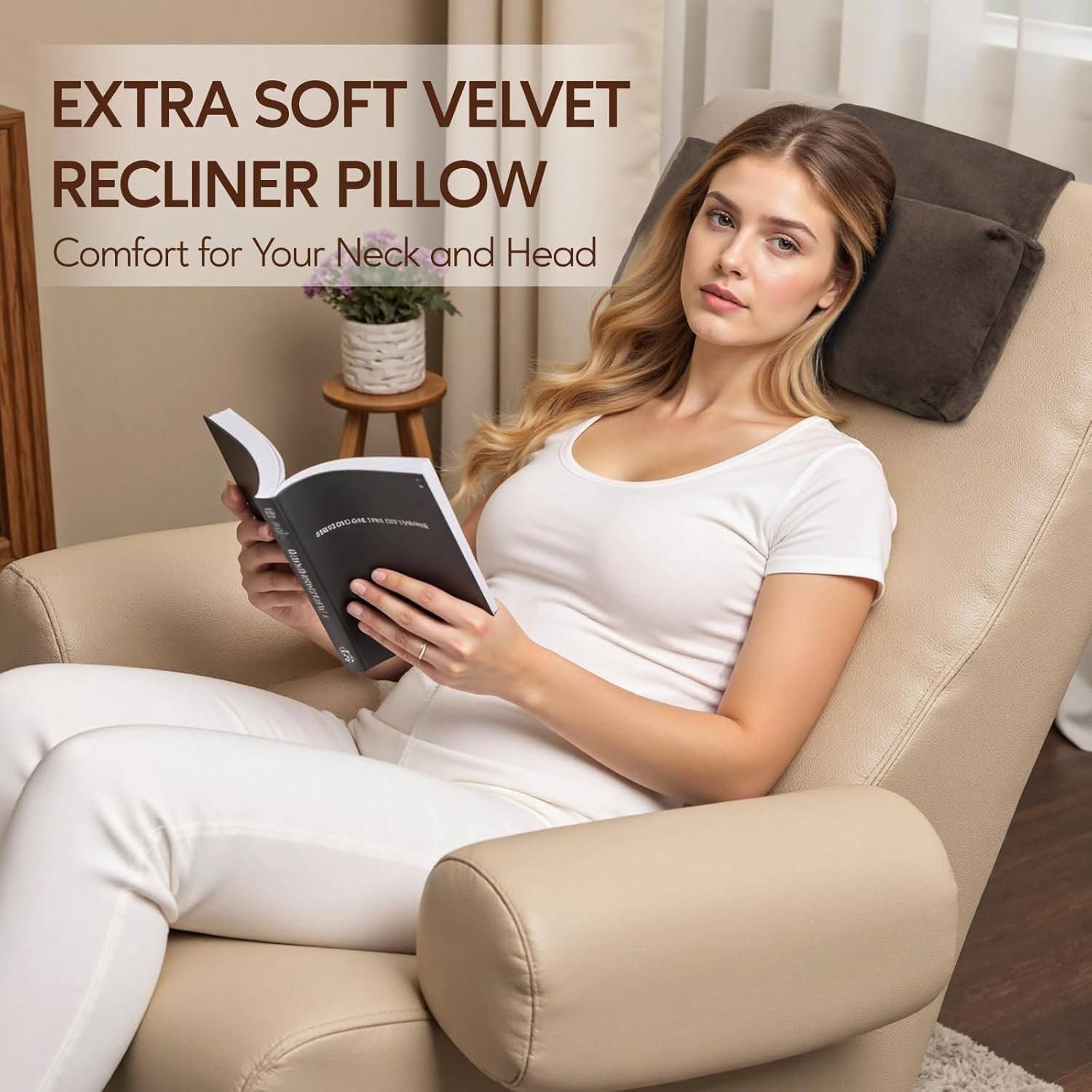 Neck Pillow for Recliner Chair, 14" Adjustable Recliner Pillow for Headrest, Soft Velvet Non-Slip Head Pillow for Recliner, Couch, Chair, Sofa